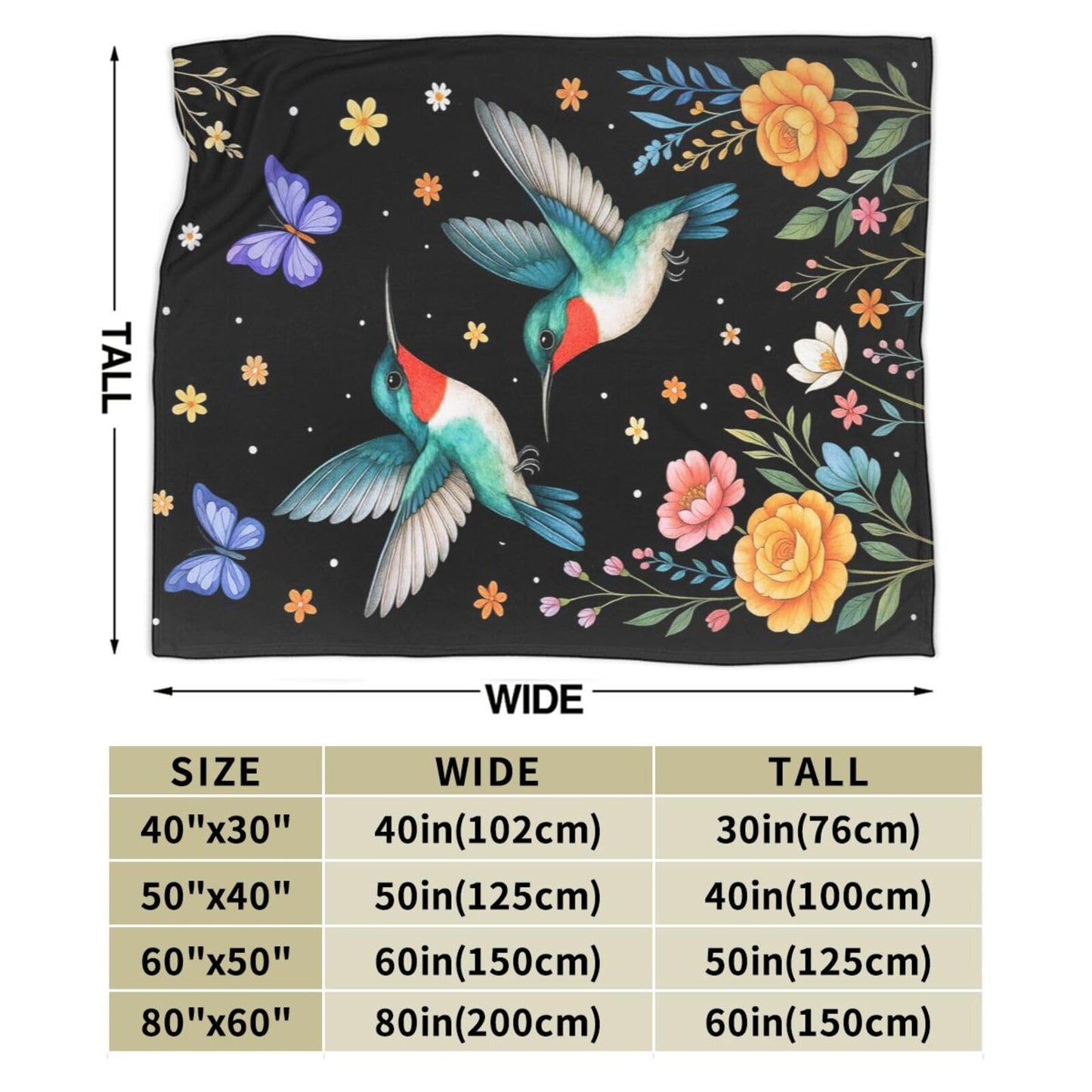 Hummingbird Blanket Hummingbirds Throw Blanket Soft Warm Cozy Fleece Fuzzy Plush Flannel Blankets Gifts for Boys Girls Women Kids Adults 40"X50"