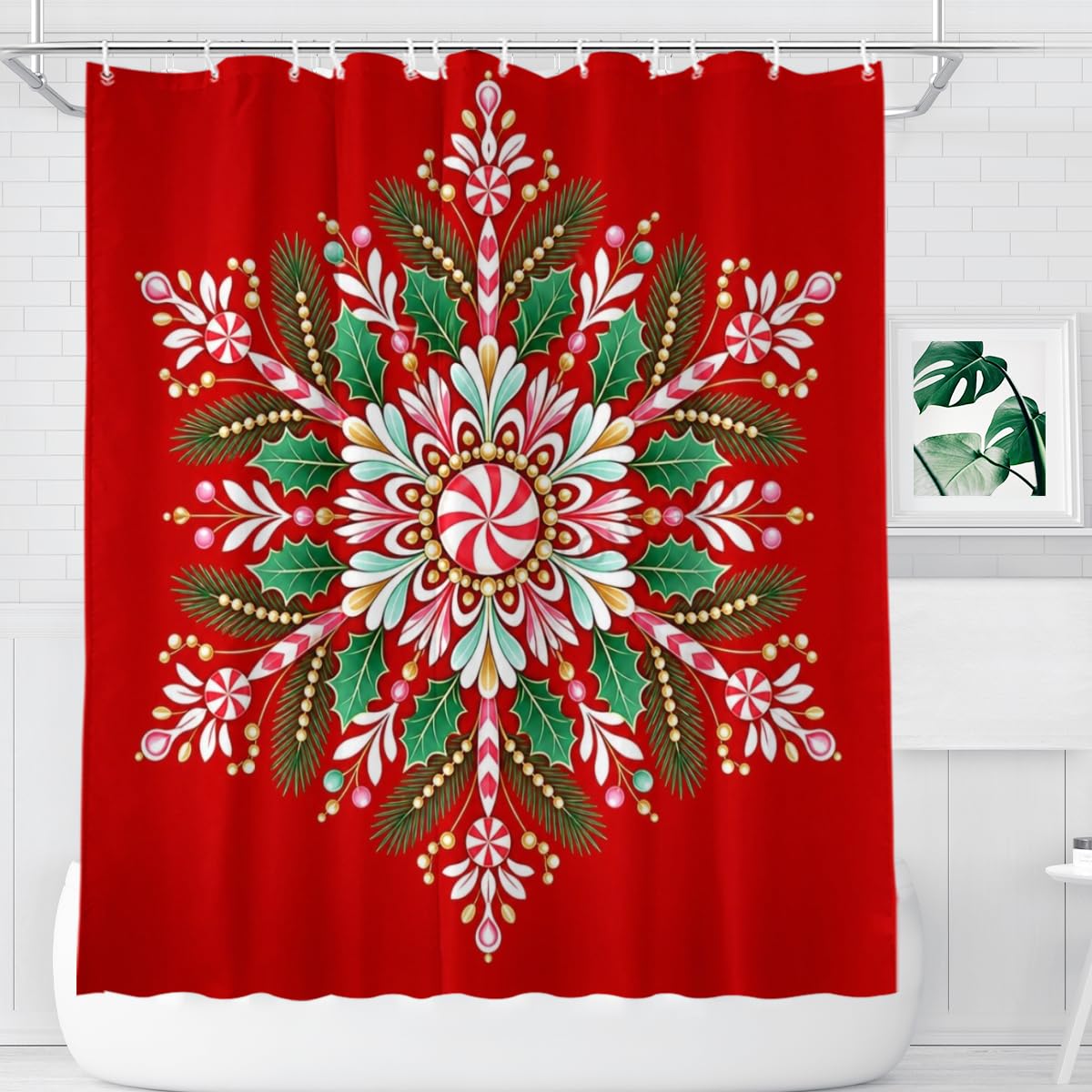Youtoko Rose Floral Shower Curtain 72x72 Inch with 12 Hooks Polyester Decorative Bath Decor Bold Teal Pop Art Blocks Print Romantic Style for Seasonal Bathroom