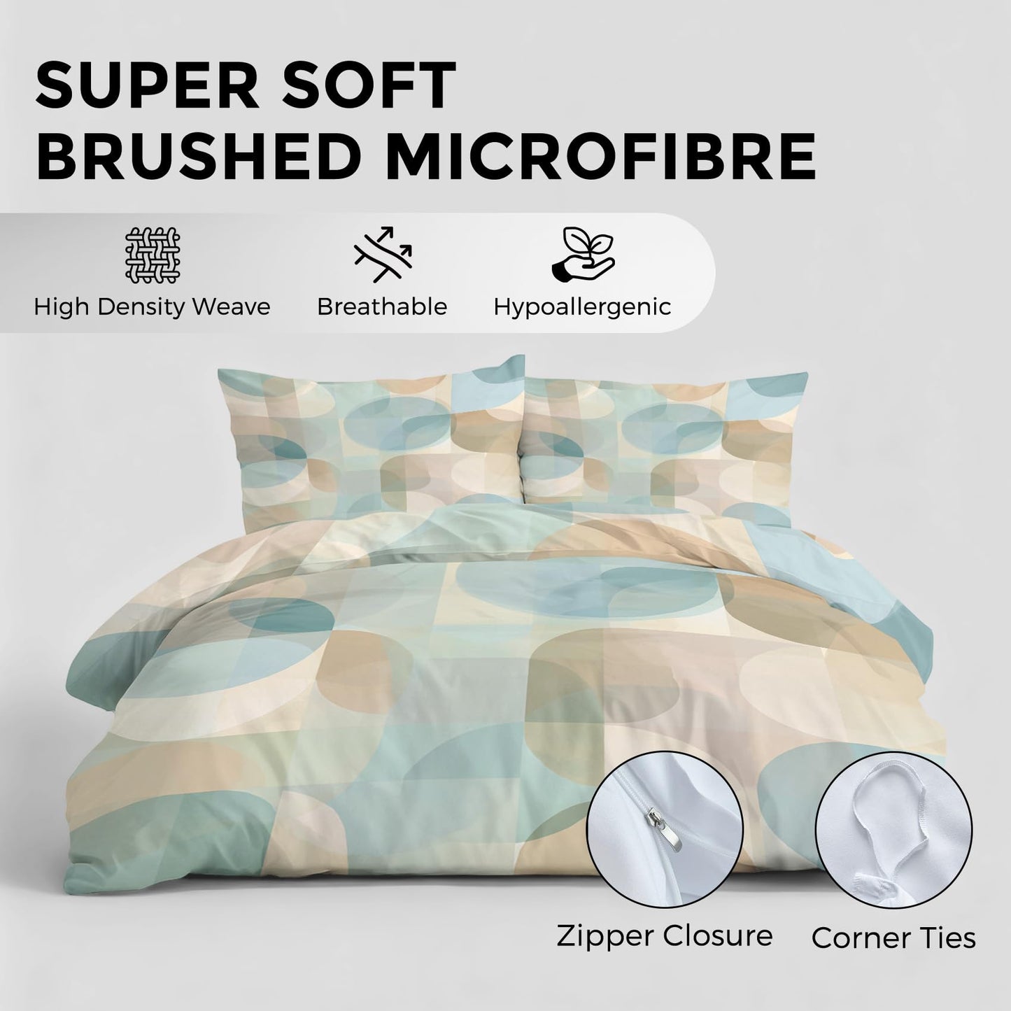 Abstract Geometry Duvet Cover Twin Size, Mid Century Modern Bedding Set 2 pcs with 1 Pillow Cover, Geometric Bedroom Decor, Soft Microfiber Reversible, Zipper & Ties KJJT 15