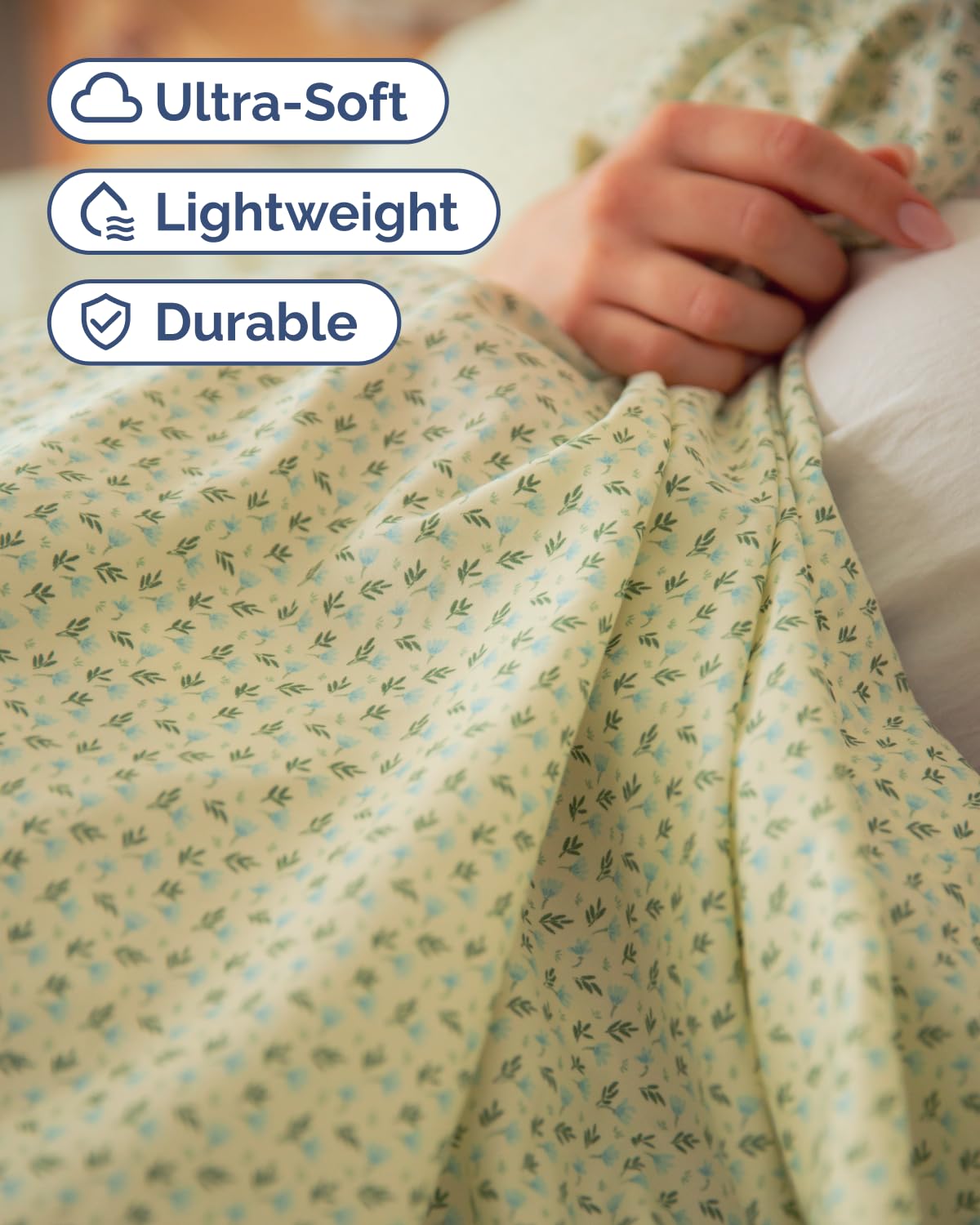 Floral Sheets - Flower Print Bed Sheet Set - 1 Flat, 1 Fitted & 2 Pillowcases w/ Deep Pockets - Comfy, Cozy, Wrinkle & Fade Free - Boho Botanical Bedding - Soft, Breathable & Cooling - Full Size Set