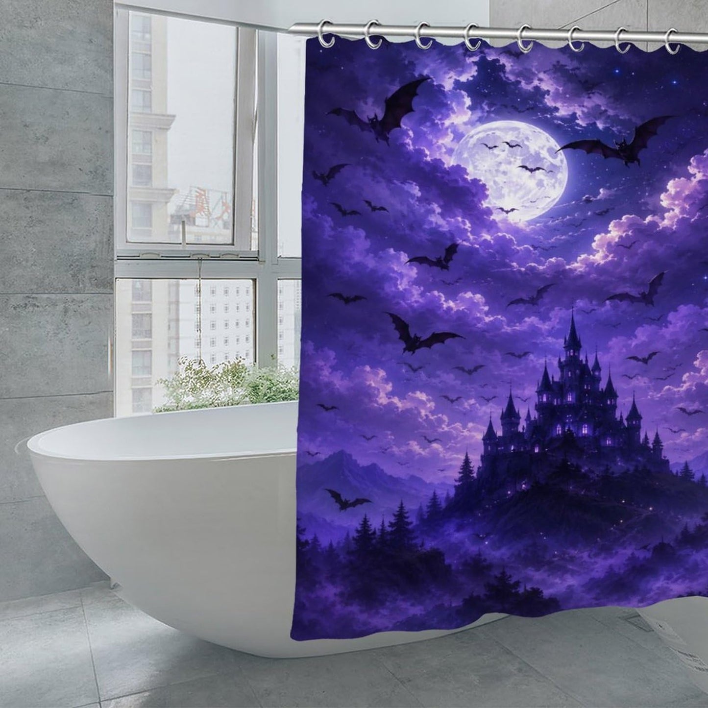 bladesgsd Moonlit Night Mystical Gothic Shower Curtain with 12 Hooks 72x72Inch, Polyester Bathroom Curtain, Privacy Shower Curtain for Bathtub, Shower Stall, Apartment, Guest Bathroom
