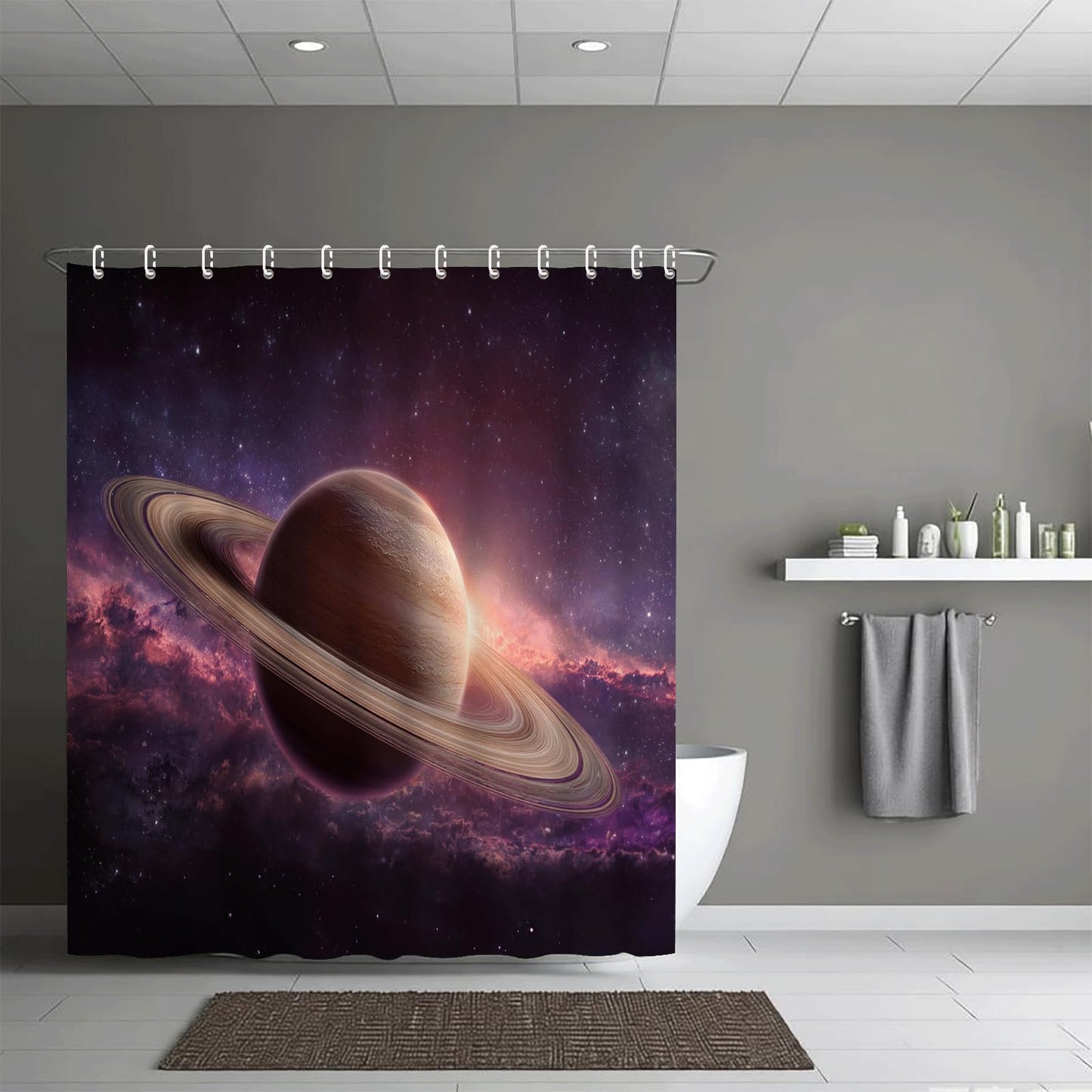 ZROLUW Saturn Waterproof Curtain 48" W x 72" L Starry Sky Galaxy Planet Polyester Fabric Cloth Shower Curtains for Bathroom Decoration