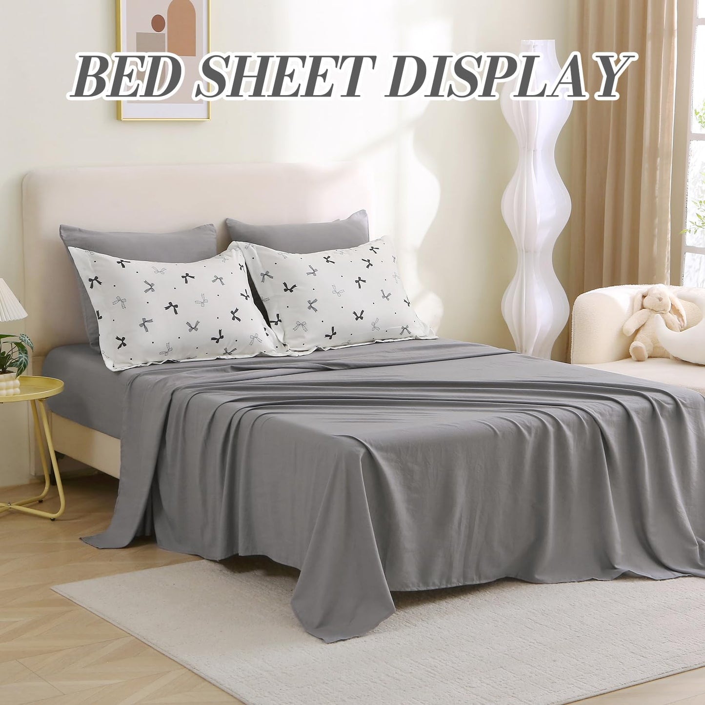 Jameswish 7 Pieces Black Bow Comforter Set for Girls Kids Soft Fluffy Bedding Set Full Size Bed in A Bag as Gifts (1 Comforter, 1 Flat Sheet, 1 Fitted Sheet, 2 Pillowcase and 2 Pillow Sham)