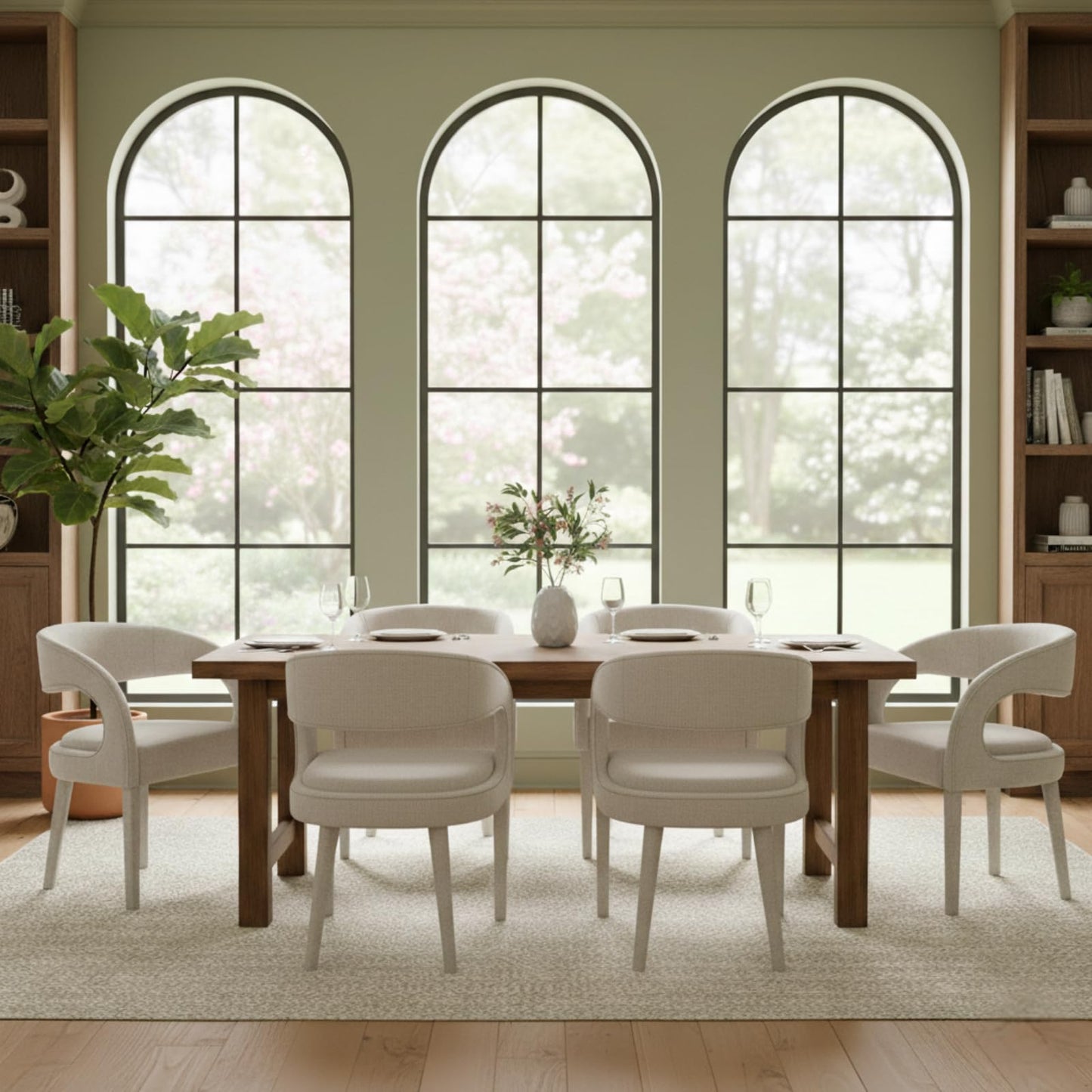 CIMOTA Modern Dining Chairs Set of 4, Upholstered Linen Kitchen & Dining Room Chairs Kitchen Chairs with Arms/Open Back Comfy Accent Chairs for Living Room/Bedroom, Linen Beige/4PCS