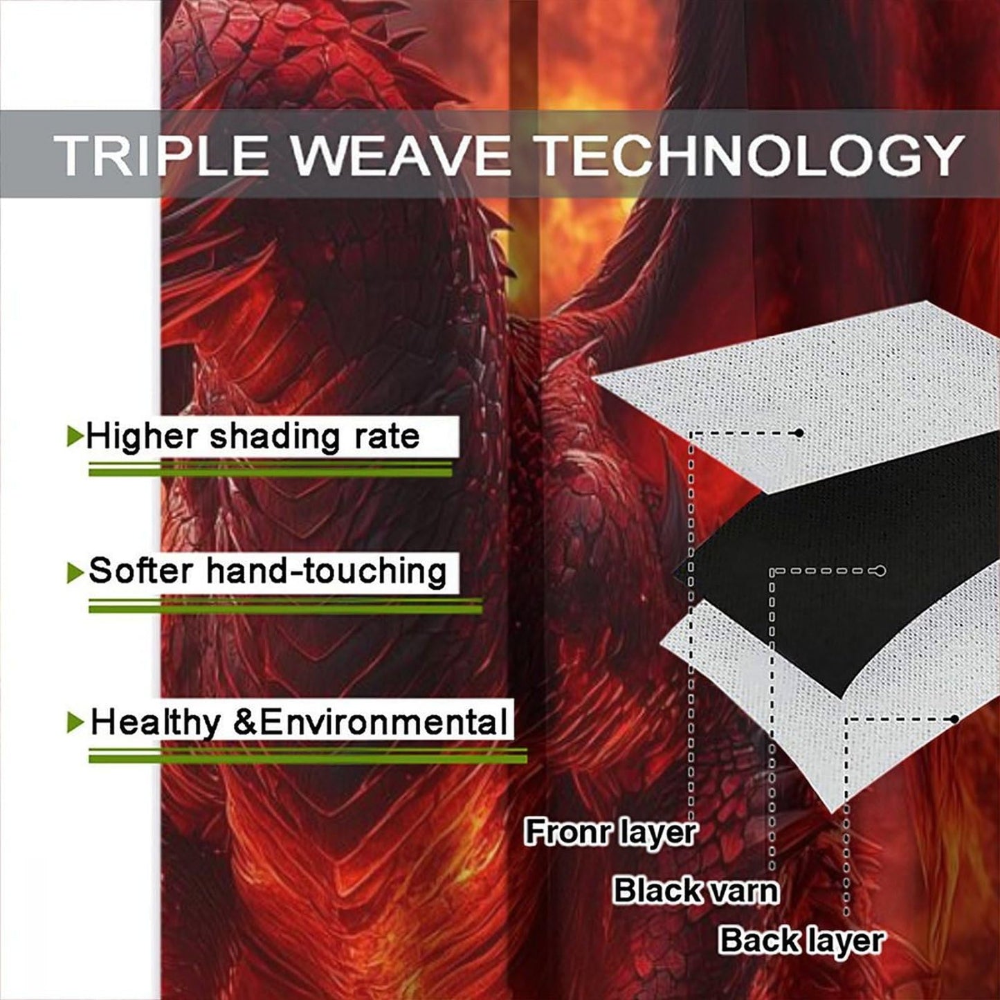 wlsgdsg Western Dragon Curtains for Boys,Fantasy Myth Red Volcano Lava Magic Wings Dragon Fire Breathing Window Treatments Print for Kids Teenage Bedroom Living Room 42x45in（No Blackout）