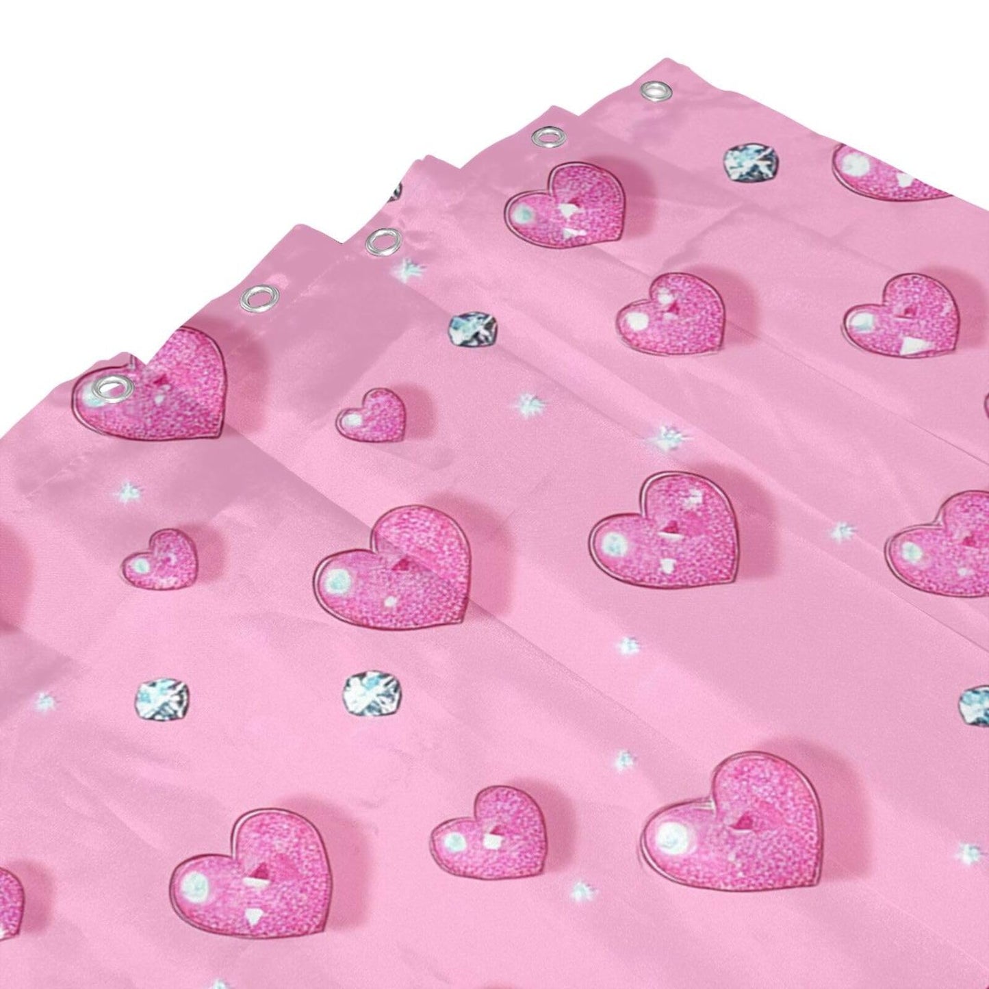 HSYOYO Pink Hearts Diamonds Shower Curtains for Bathroom Waterproof Shower Curtain Set with 12 Plastic Hooks Washable Bathroom Curtain Modern Bathroom Decor 72" W x 72" L