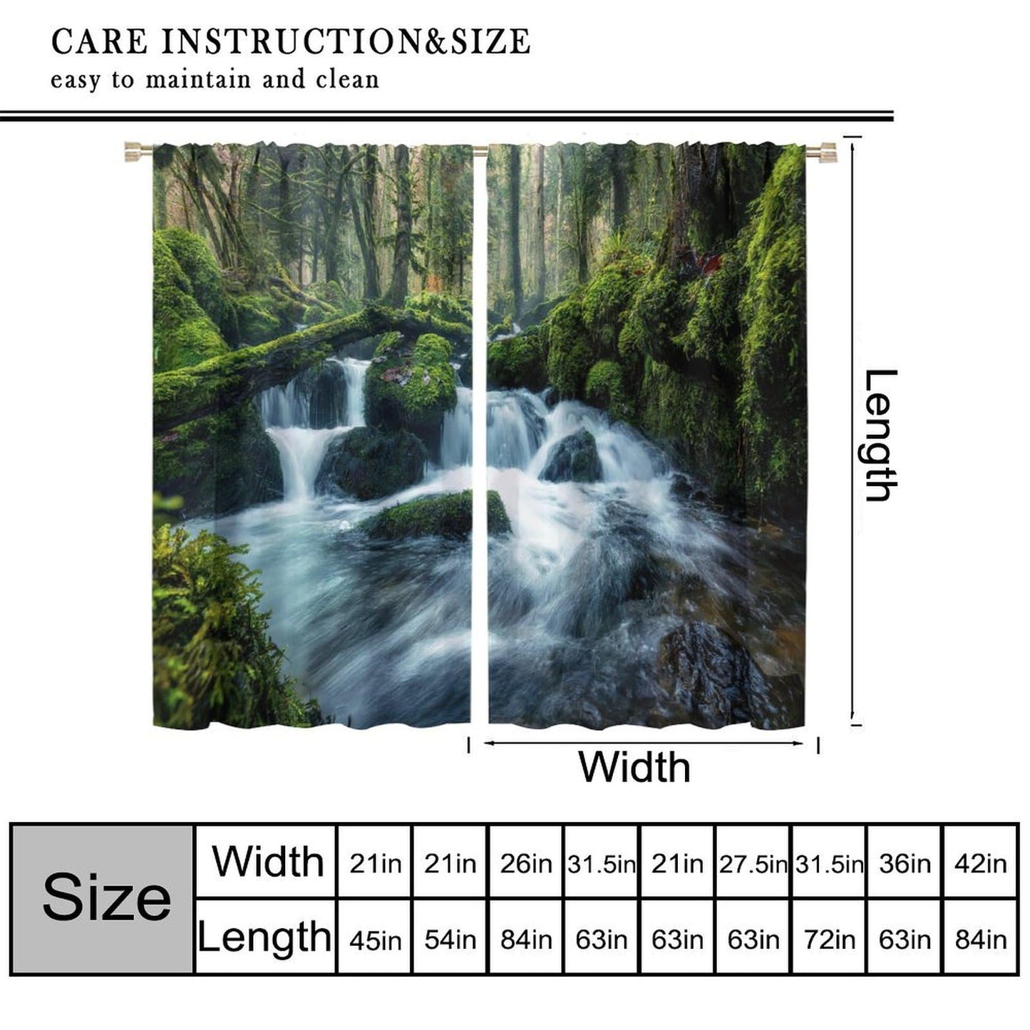 AuiMzoo Waterfall Landscape Blackout Curtains, Natural Green Trees Plants Waterfall Scenic Landscape Jungle, Bedroom Living Room Kitchen 21" W x 45" L