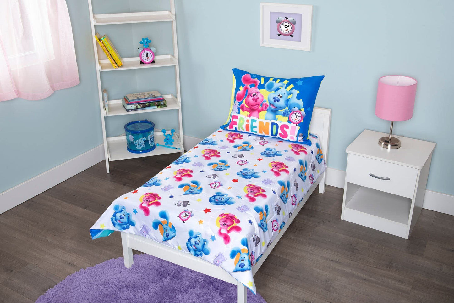 Blue's Clues 4 Piece Toddler Bedding Set - Includes Comforter, Fitted Sheet, Top Sheet, and Pillow Case - Blue's Clues Character Design for Toddler Bed