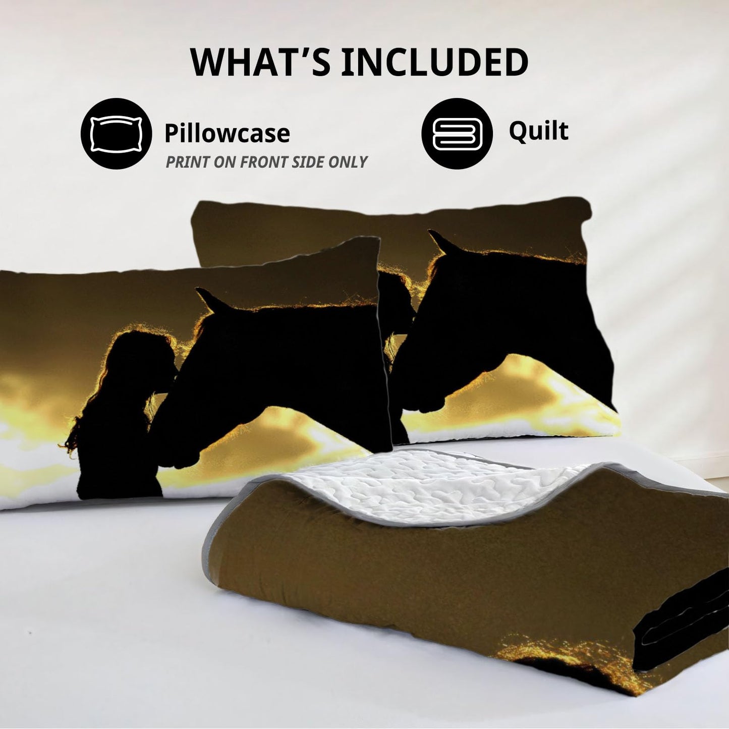 Allenjoy King Size Horse Quilt Bedspreads Horse Bed Set Bedding Coverlet Fabric Washable with 2 Pillowcases SC00134-007