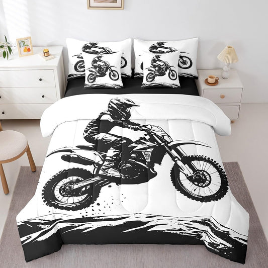 Erosebridal Teens Dirt Bike 7 Pcs Comforter Set Twin Size Motocross Rider Bedding Sets for Kids Boys Teens Adult Motorbike Extreme Sport Bed in A Bag Motorcycle Grunge Sheet Set