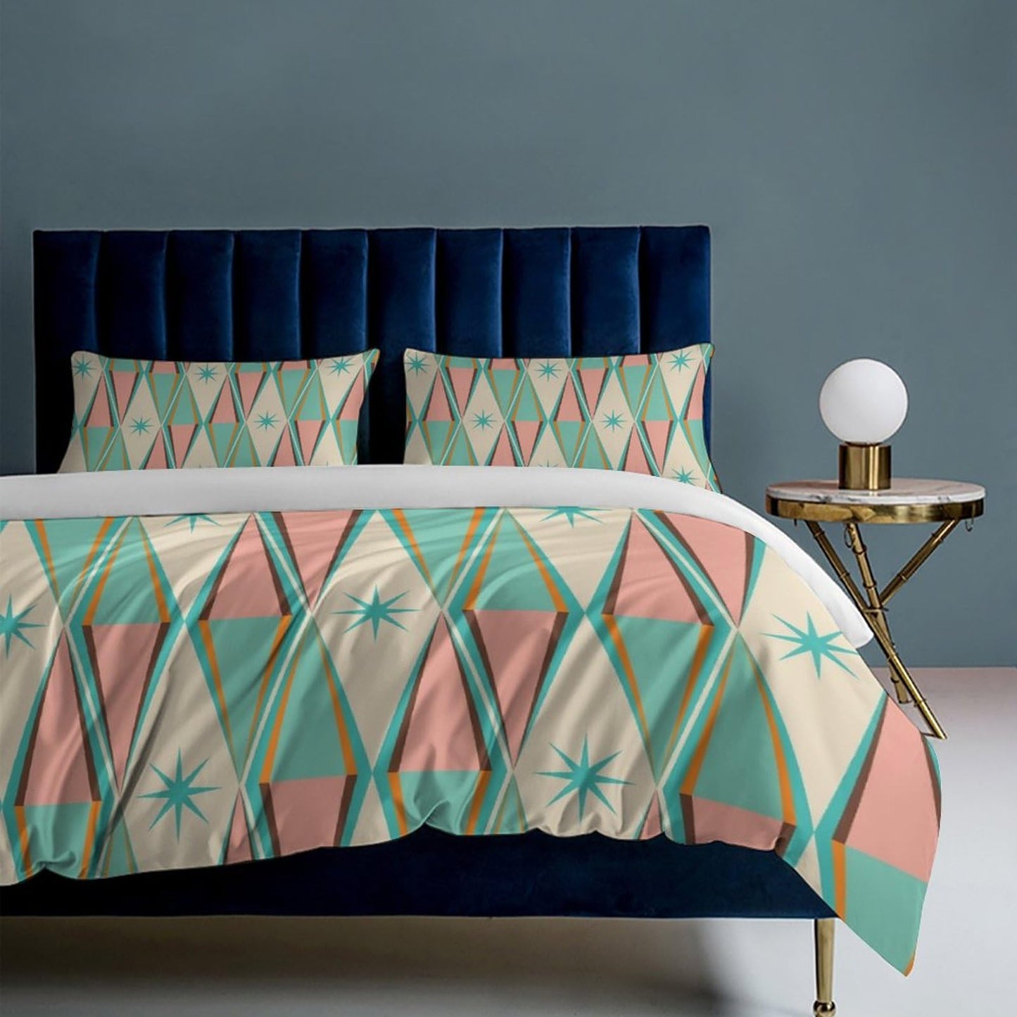 Mid Century Duvet Cover Retro Atomic Bedding Set, Rainbow Grid Comforter Cover Vintage Fifties 1950s Bed Set, Aesthetic Abstract Art Bedding 3 Piece (1 Duvet Cover 86"x70" + 2 Pillow Sham 20"x30")