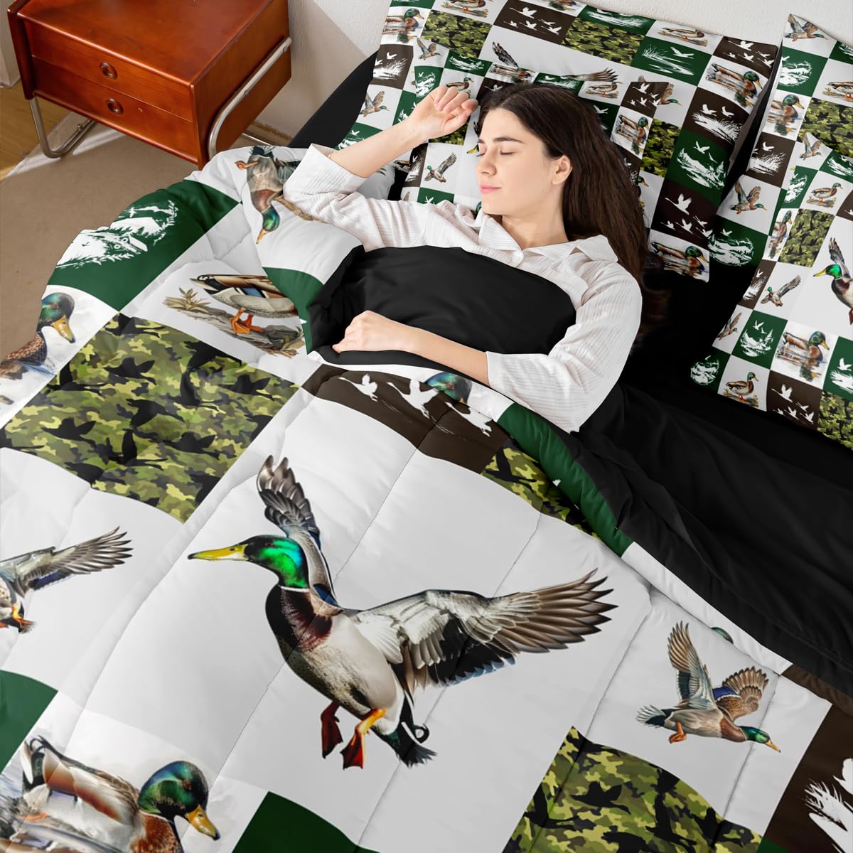 Erosebridal 7-Piece Mallard Duck Bedding Set Full Size for Kids - Camo Duck Comforter Set with Sheets Rustic Cabin Lodge Bed in A Bag with Flat Fitted Sheets Farmhouse Hunting and Fishing Quilt