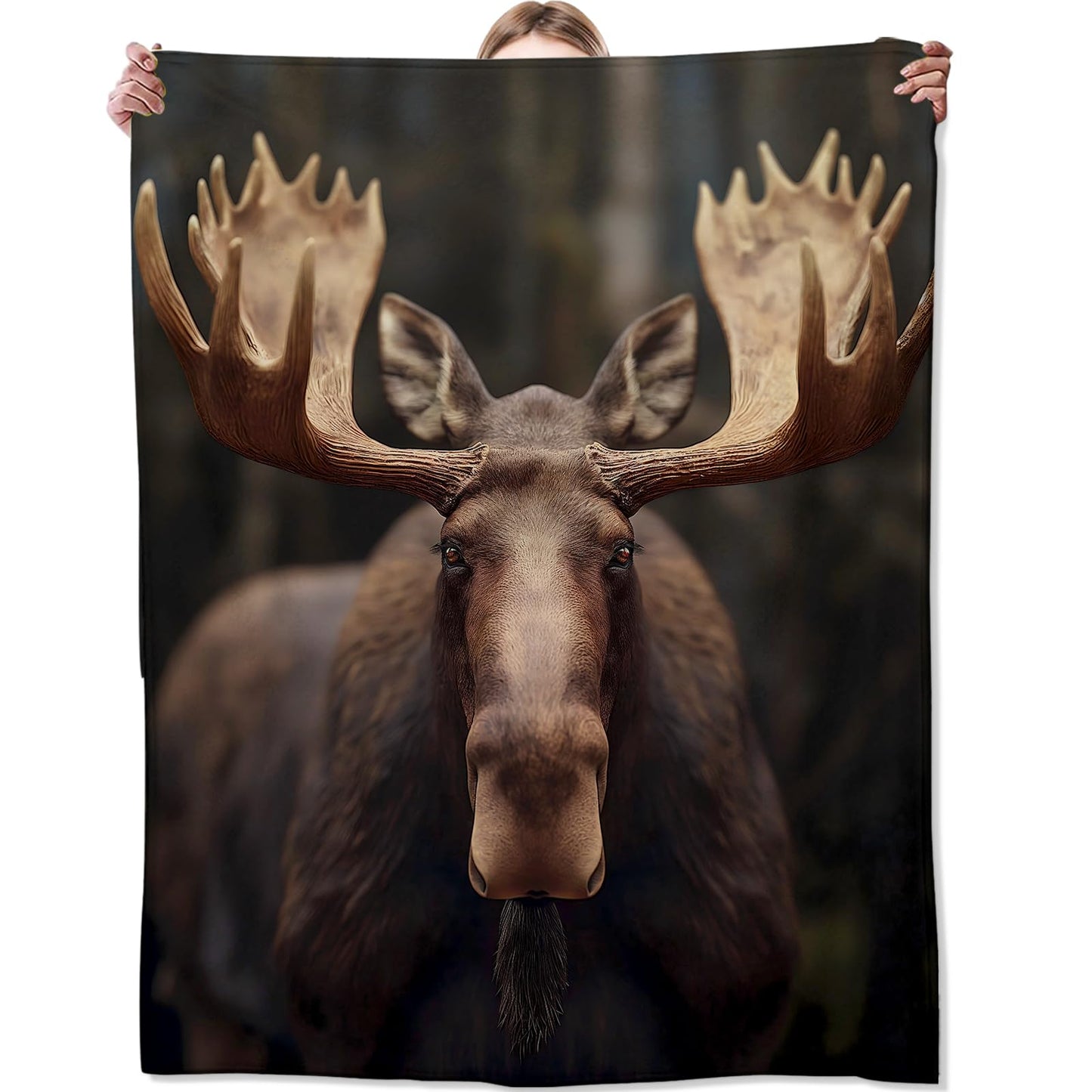 Zeleda Moose Blanket,Gifts for Wildlife Lovers,Lightweight Flannel Throw Blankets,Realistic Animal in Woodland Background Throws Home Decor,for Couch Living Room Office,60x50inch