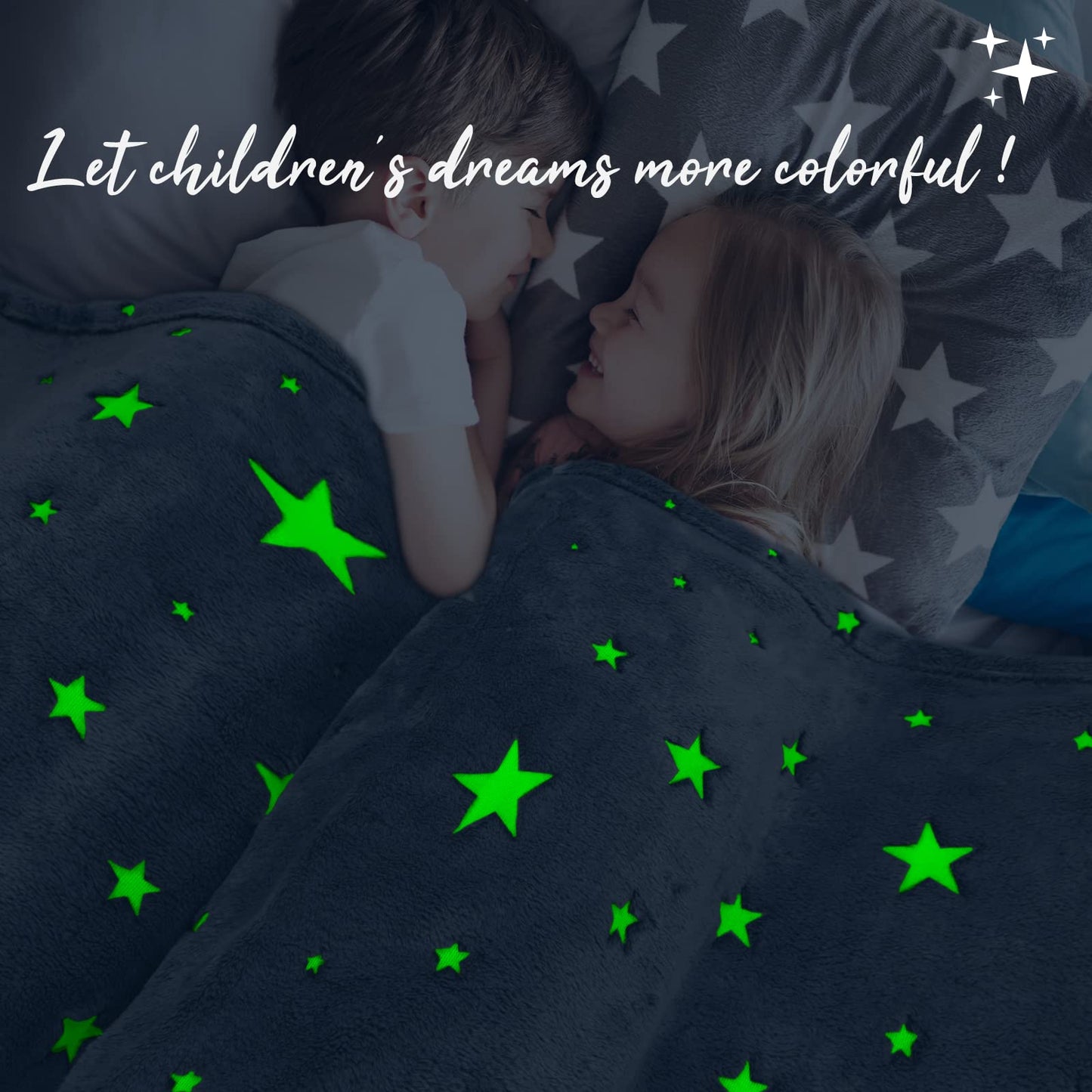 REXEO Glow in The Dark Star Space Blanket for Kids, Grey Cute Galaxy Throw for Boys Girls, Soft Flannel Toddler Blanket, Bedroom Room Decor, Birthday Gifts, 50" x 60"