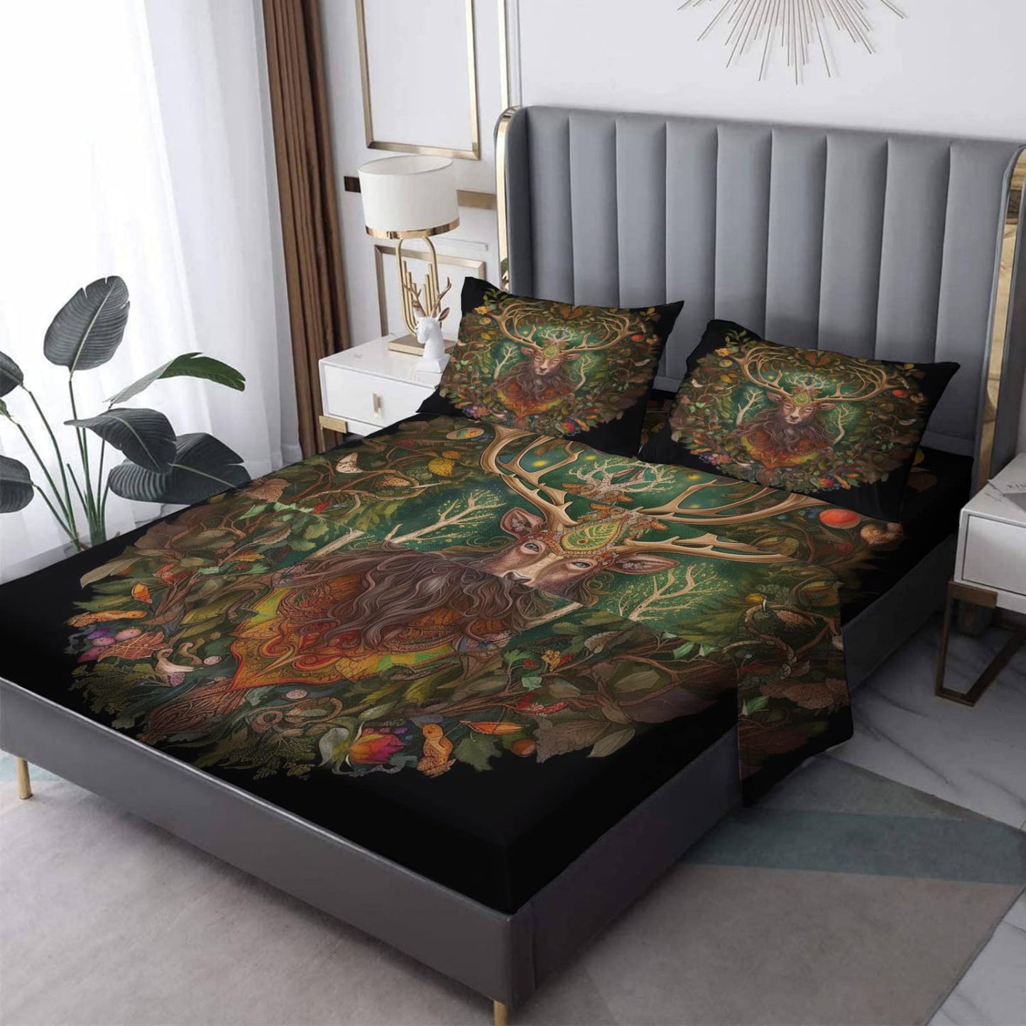 zcwl Queen Sheets Set, Deer Bed Sheets - Microfiber Bedding Sheets & Pillowcases 4 Piece, Colorful Animal Patterned Sheet Set, 16 Inch Deep Pocket Fitted Sheet, Silky Soft Wrinkle Free
