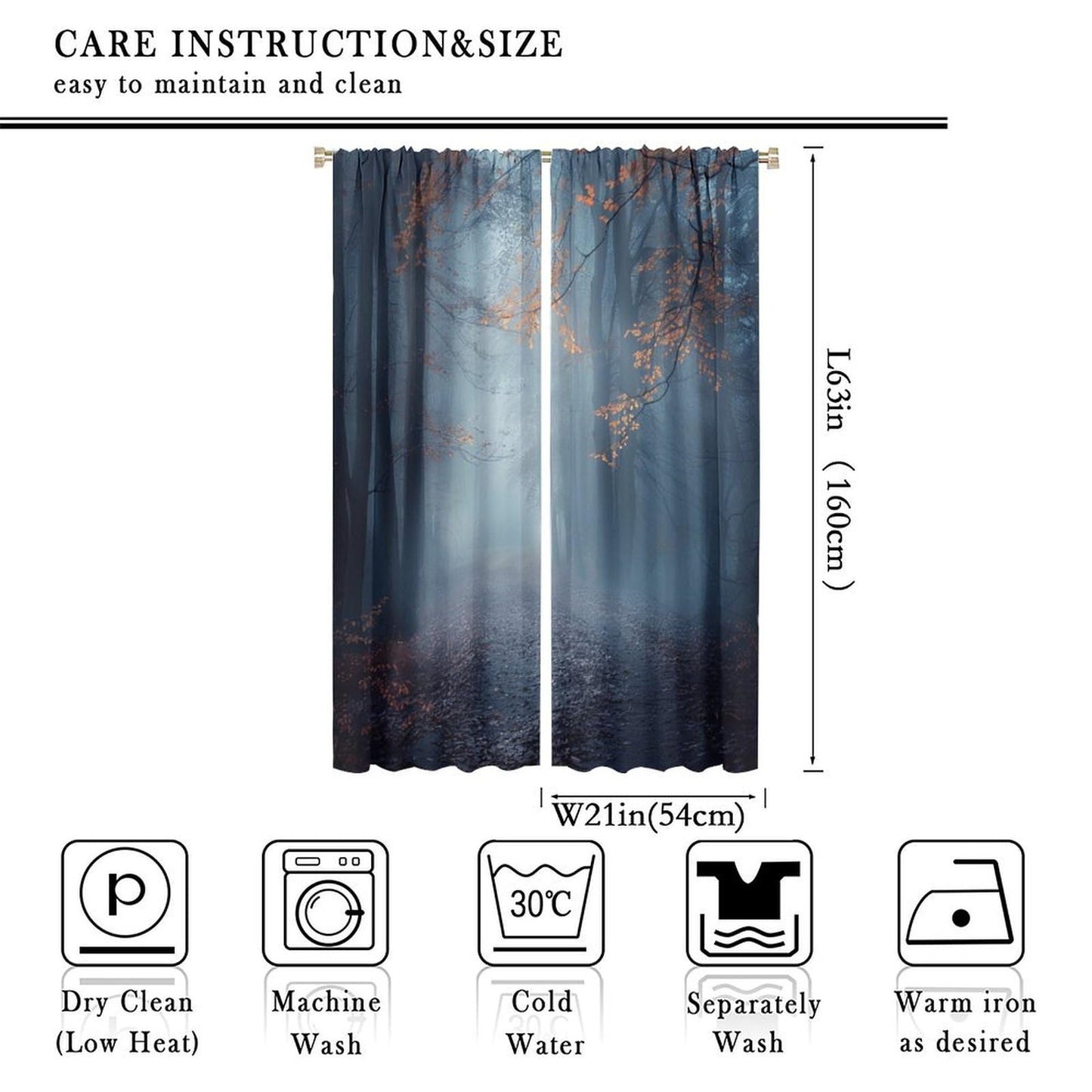 TOWINSFB Fog Forest Tree Blackout Curtains, Leaves Nature Landscape Botanical Home Decor Rod Pocket Window Drapes for Living Room Bedroom - 42" W x 63" L