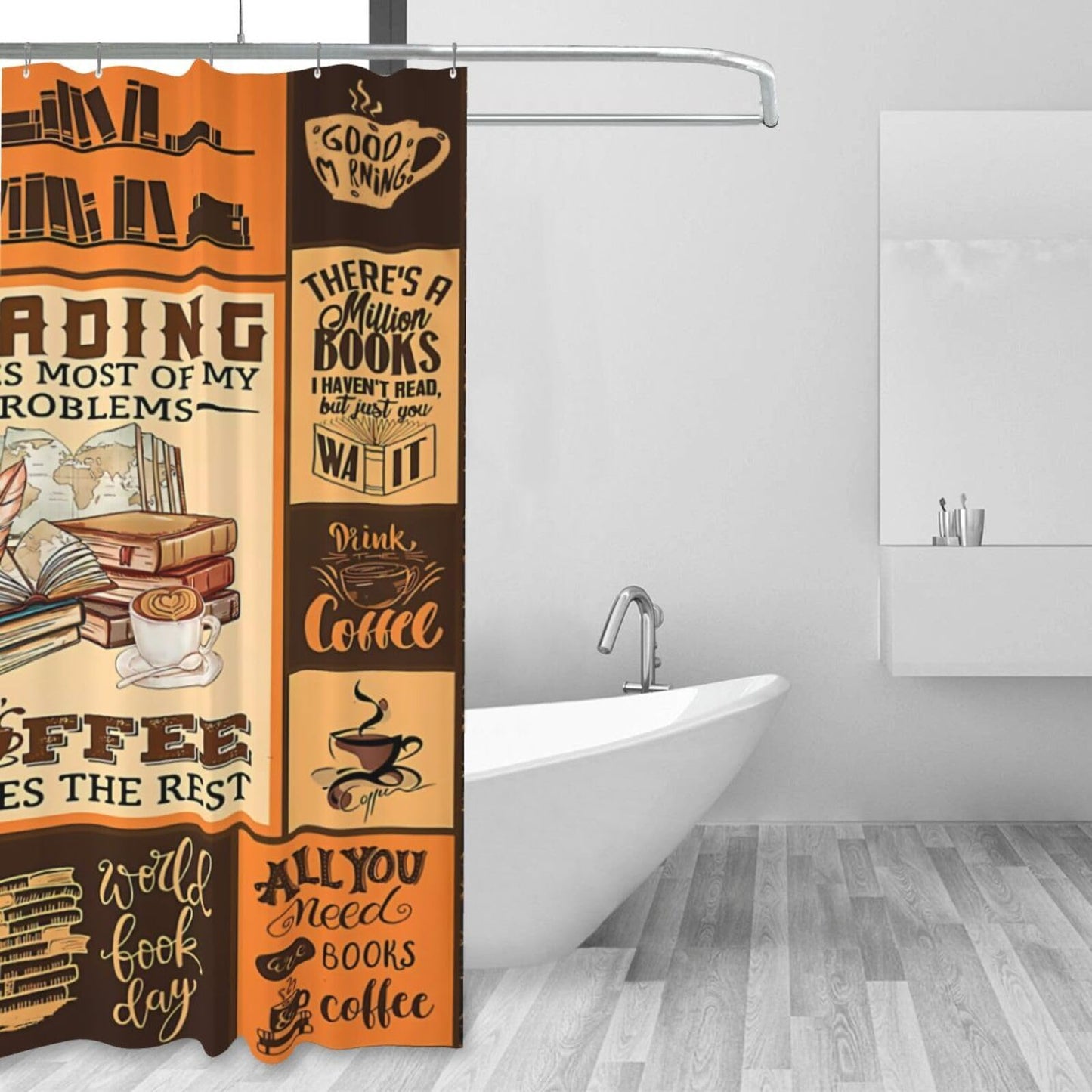 noasqll Reading Solves Most of My Problems Coffee The Restof You Shower Curtain 60 X 72 Inch Waterproof Shower Curtain Set Bathroom Curtain Decor with 12 Hooks