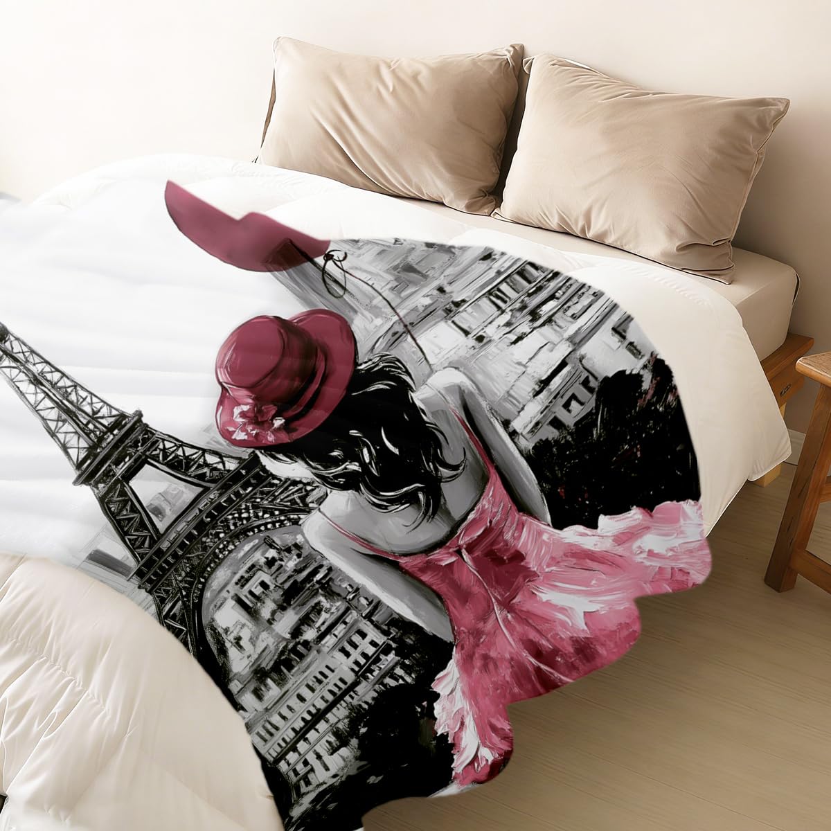 HUNXIAOJ Paris Eiffel Tower Blanket Pink Romantic Paris Decor Flannel Eiffel Tower Soft Throw for Bed Chair Car Sofa Couch Girls Bedroom Home Decor Gifts for Girls Women 49"x59"