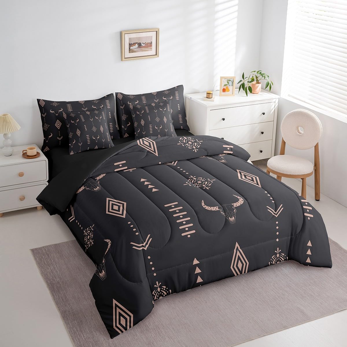 Feelyou Western Comforter Set 7 Pieces Twin Size Kids, Cow Skull Bedding Set Boys Girls, Wild West Rustic Southwestern Bed in a Bag,Comforter + Sheets + Pillowcases + Cushion Covers