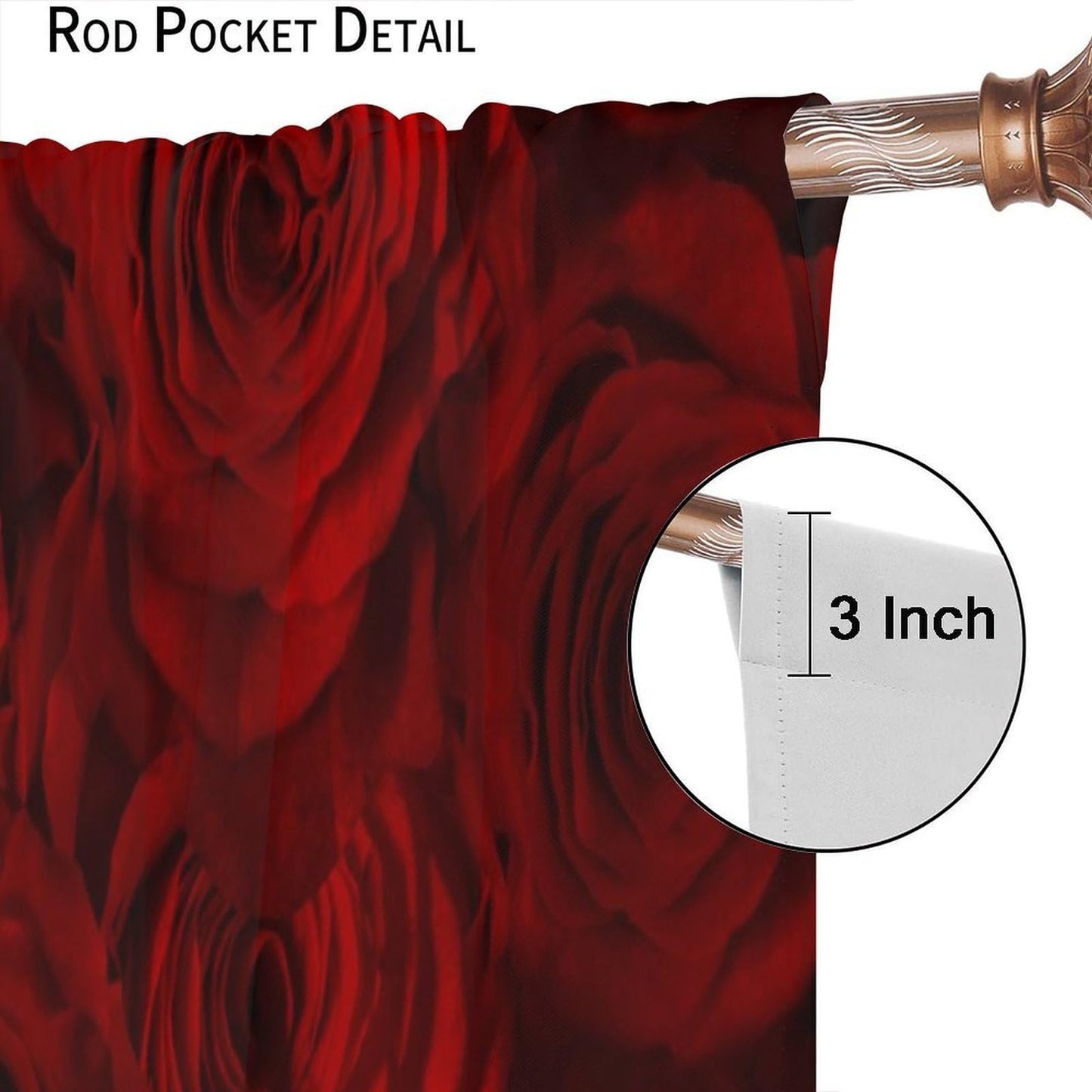 GoDazzling Romantic Flowers Rose Curtains, Floral Valentines Red Rose Blooming Rod Pocket Window Drapes, for Bedroom Living Room 41" W X 45" L (No Blackout)