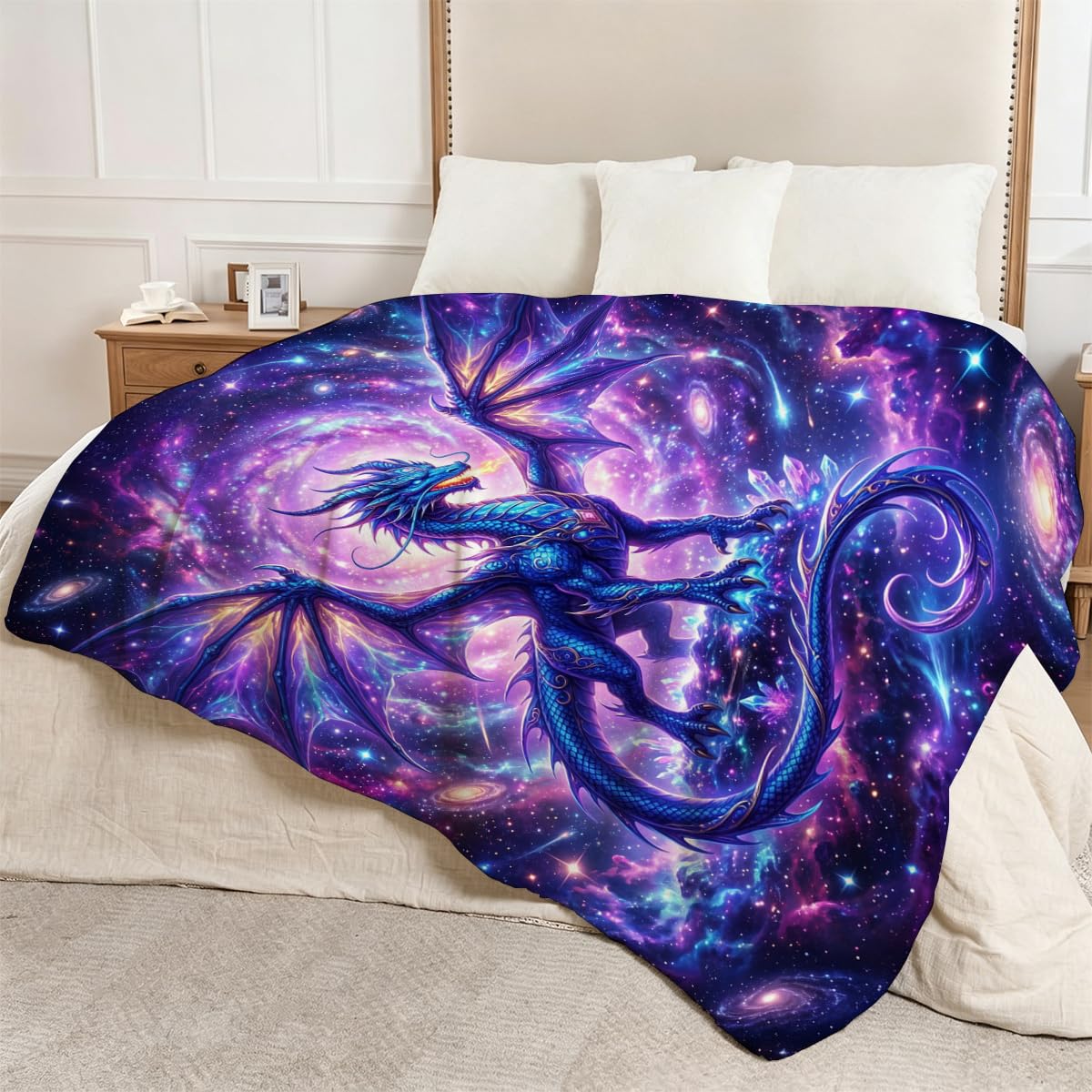 Yujiiso Cosmic Galaxy Dragon Blanket, Soft Flannel Fleece Throw 50" x 60"
