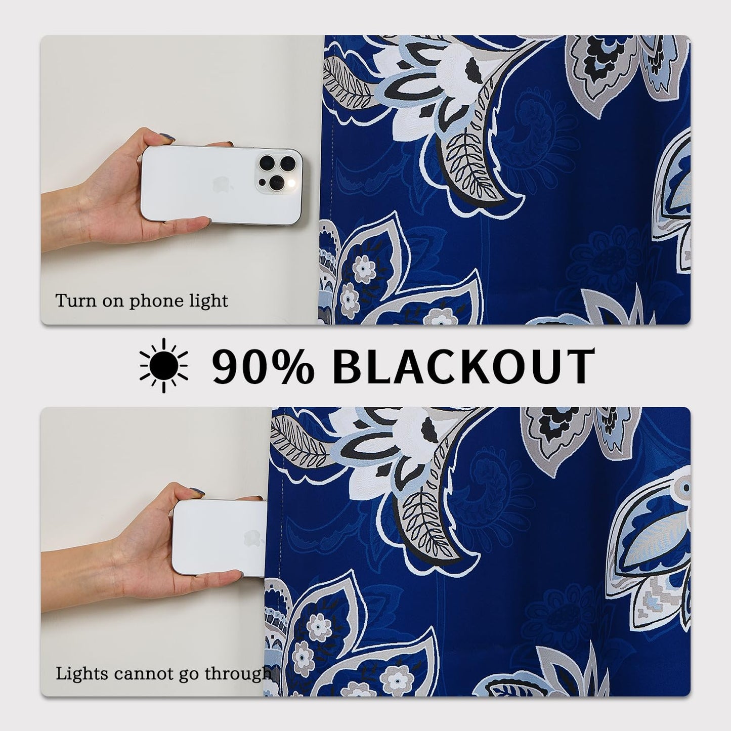 NAEMBCU Navy Blue Floral Blackout Curtains 84 Inch Length, Vintage Flower Window Drapes with Light Blocking & Thermal Insulated Curtains for Bedroom Living Room, 2 Panels Set