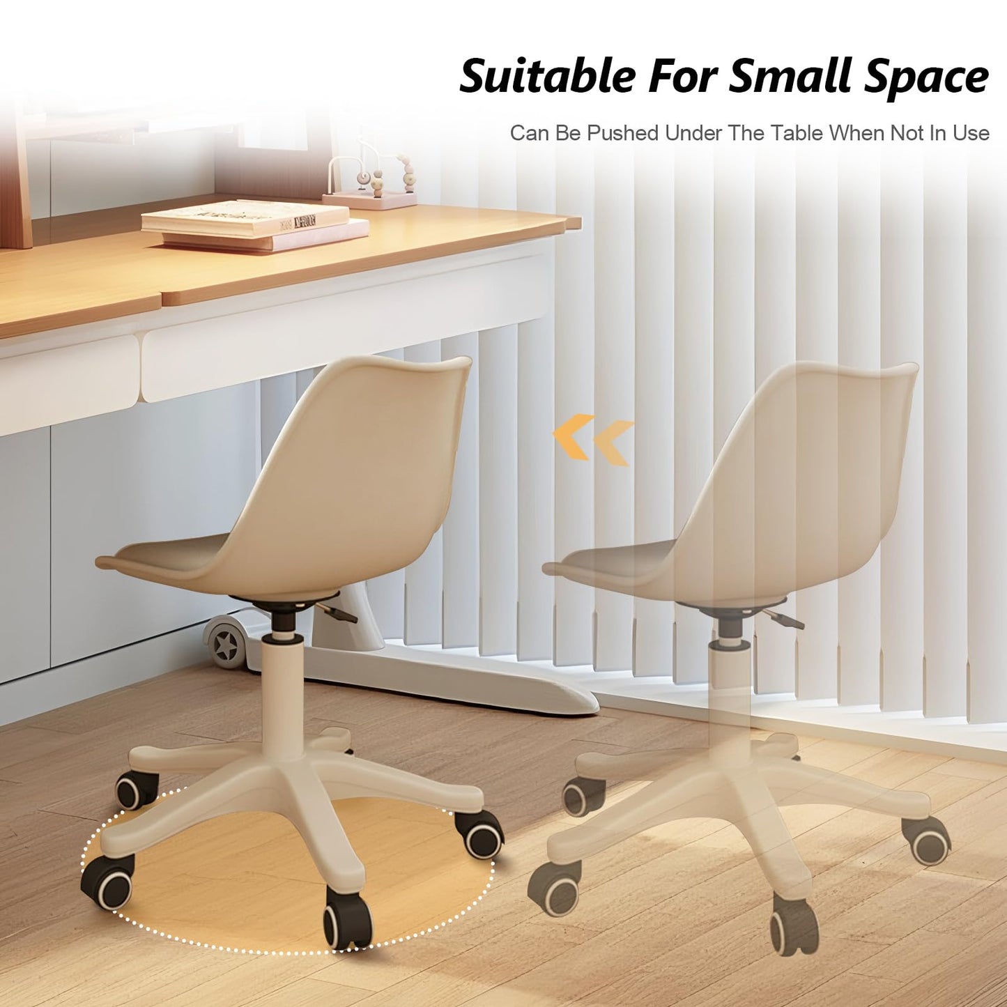 BTFYOU Home Office Chairs, Small Swivel Rolling Desk Chair with Silent Wheels and Low-Back,Armless Heavy-Duty Vanity Chair Height Adjustable for Bedroom,Students,Study,Teens