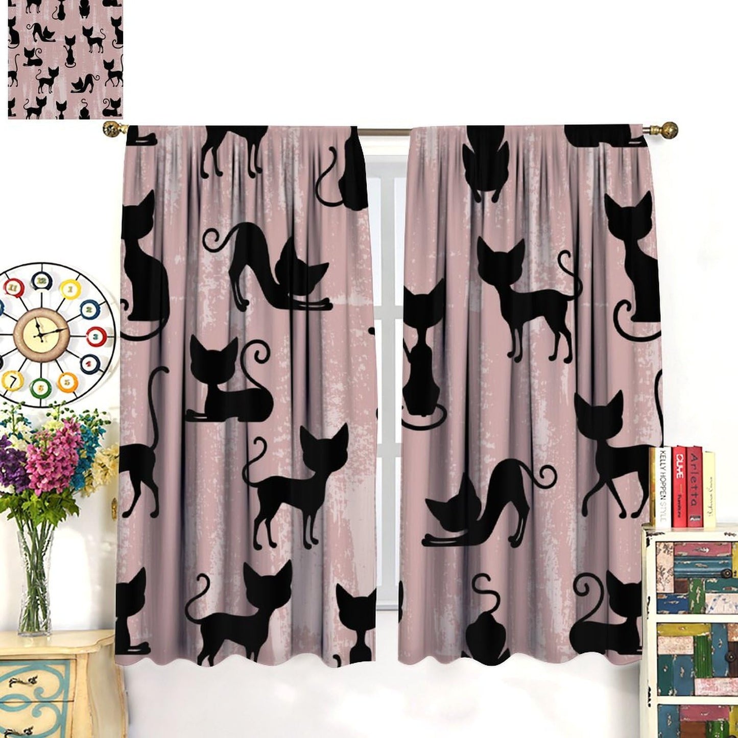 JADERYS Cat Blackout Curtains Cute Funny Animal Cartoon Black Silhouette Pink Art Print for Girls Boys Women Bedroom Living Room Rod Pocket Decoration Window Drapes 2 Panels W21xL45in