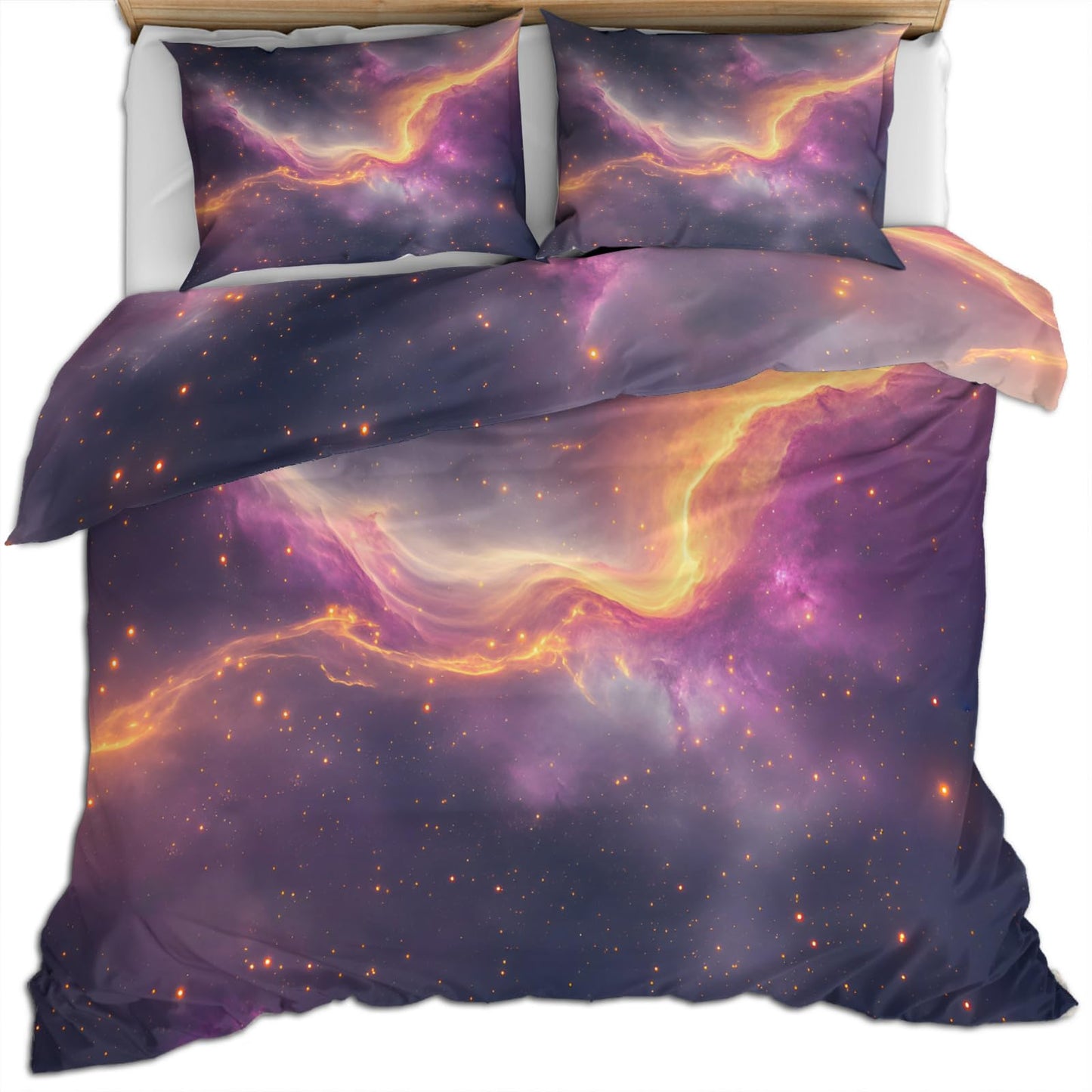PAISUOQ Galaxy Duvet Cover Full, Purple Space Bedding, Cosmic Landscape Comforter Cover with 2 Pillow Cases, 3 Pieces with Zipper & Ties, Bedroom Decor & Gifts