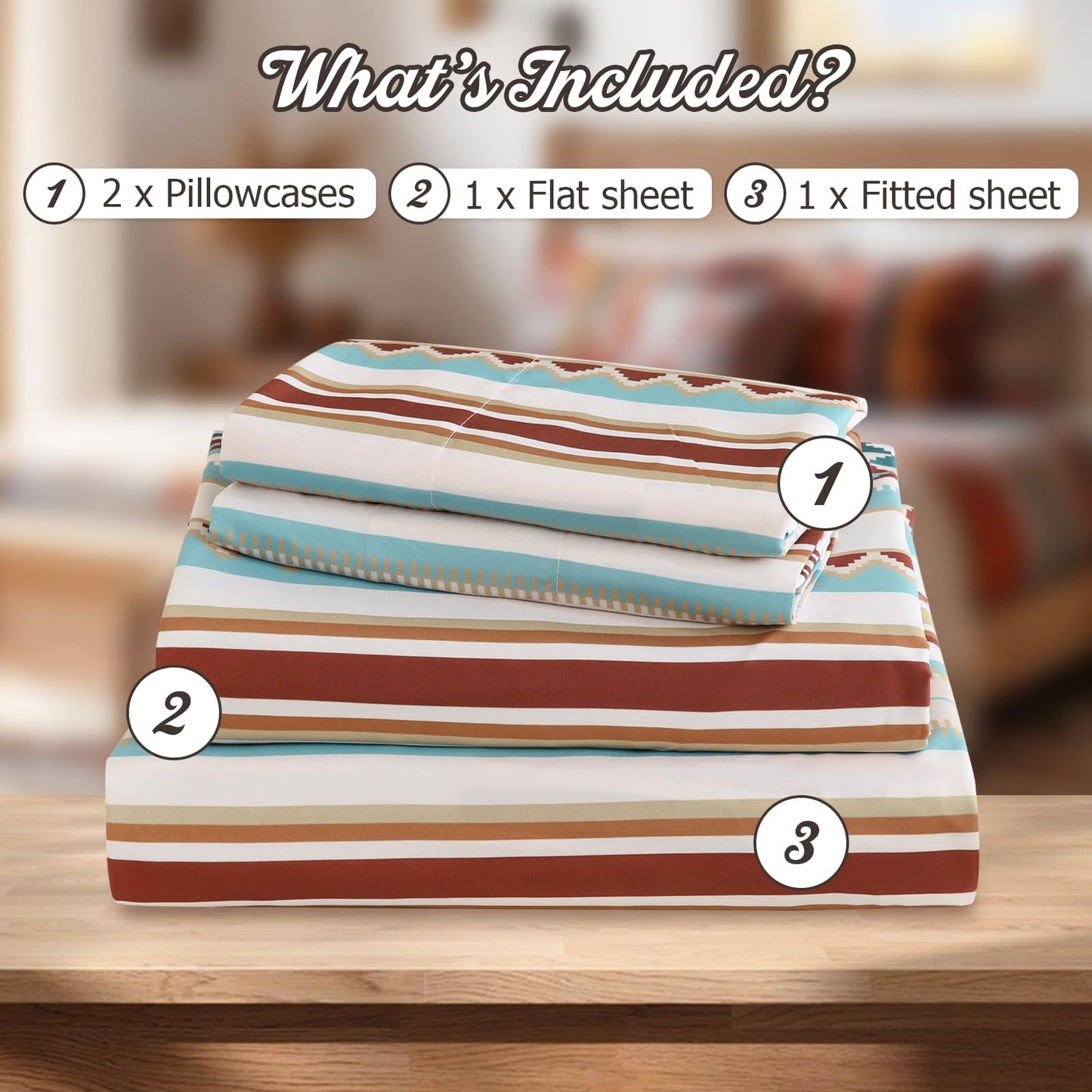 CozySmile 4 Pieces King Sheet Set Bohemian, Boho Sheets Soft Microfiber Deep Pocket, Western Sheets Geometric(King, Colorful Striped)