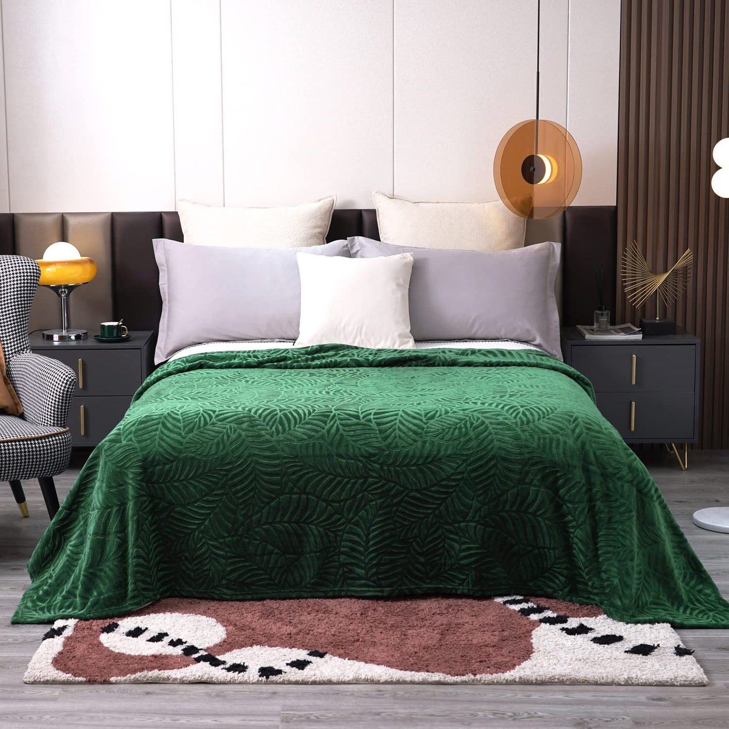 SOCHOW Super Soft Flannel Fleece Throw Blanket, Lightweight Cozy Warm Leaves Textured Plush Blanket for Bed Couch Sofa, 60 x 80 Inches, Olive Green