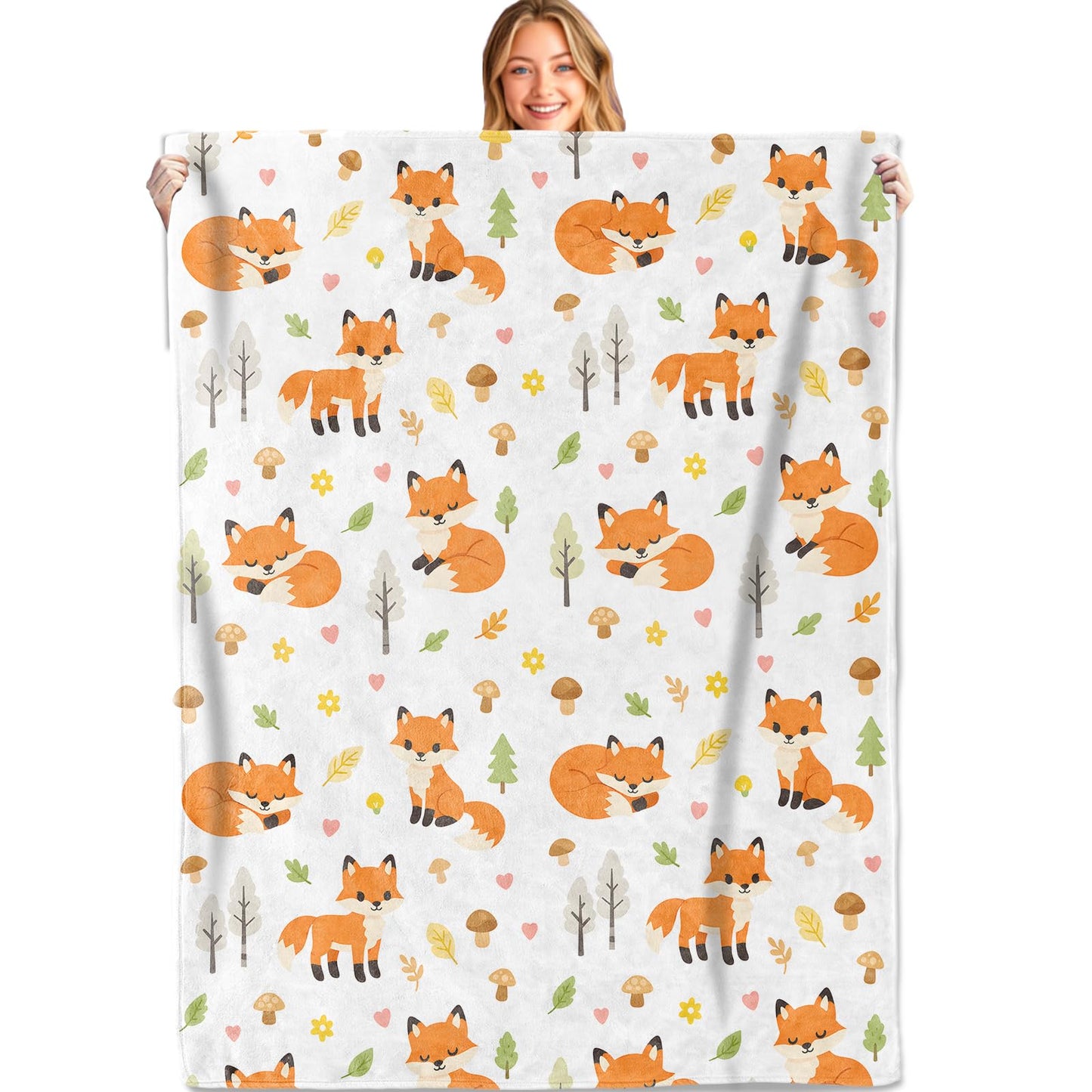 MIEPOS Cute Cartoon Fox Blanket Soft Lightweight, Playful Woodland Animal Style Flannel Throw Blankets for Couch Sofa Camping Office Travel Home Bedroom Decor, Kids Women Gifts 60"X50"