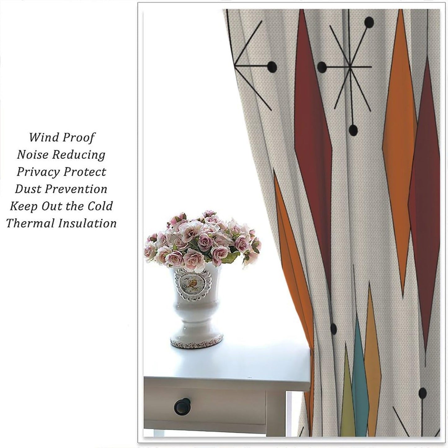 ShiTingYu Abstract Geometric Modern Curtains Mid Century Art Colorful Orange Blue Green Window Treatments for Kitchen Bedroom Living Room Drapes 42x45 Inch