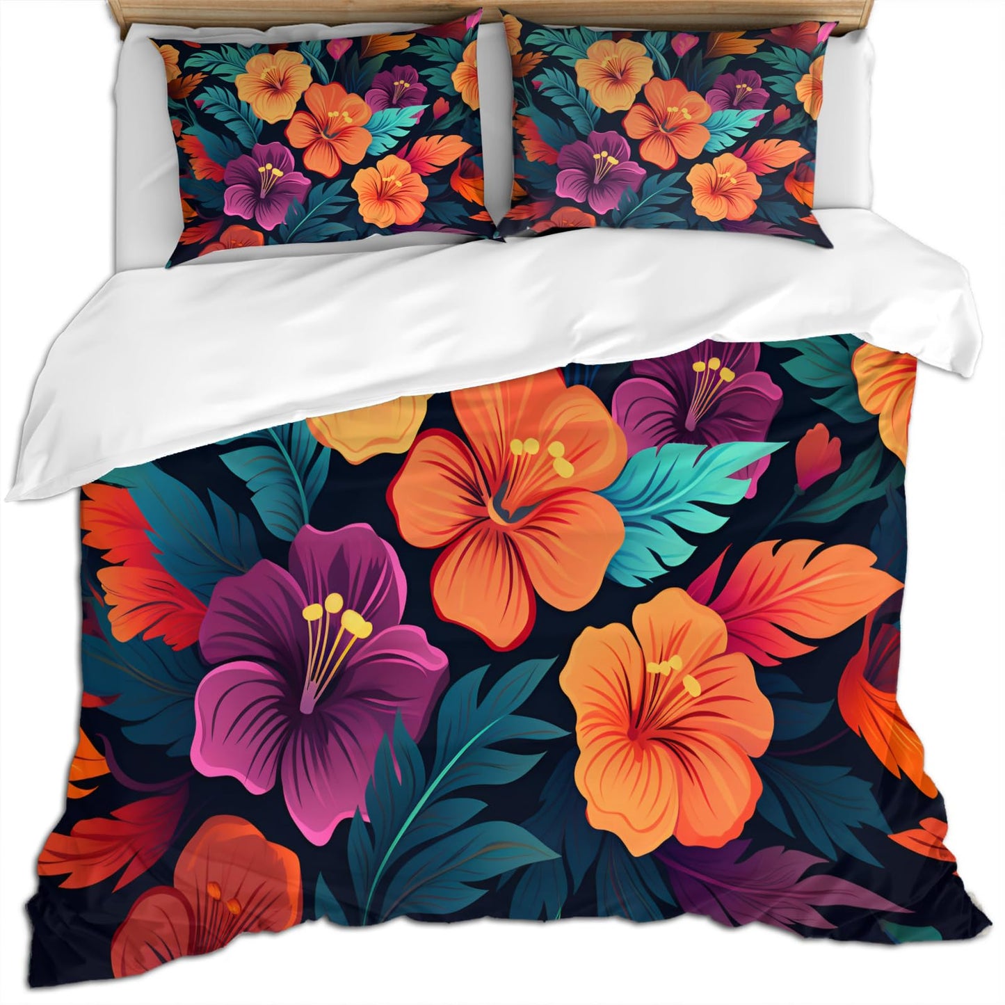 PAISUOQ Duvet Cover King - Farmhouse Flower Home Decor & Gifts, Blue Floral Bedding Set, Comforter Cover with 2 Pillow Shams, Microfiber Sea Ocean Plant Quilt Cover, Zipper & Ties