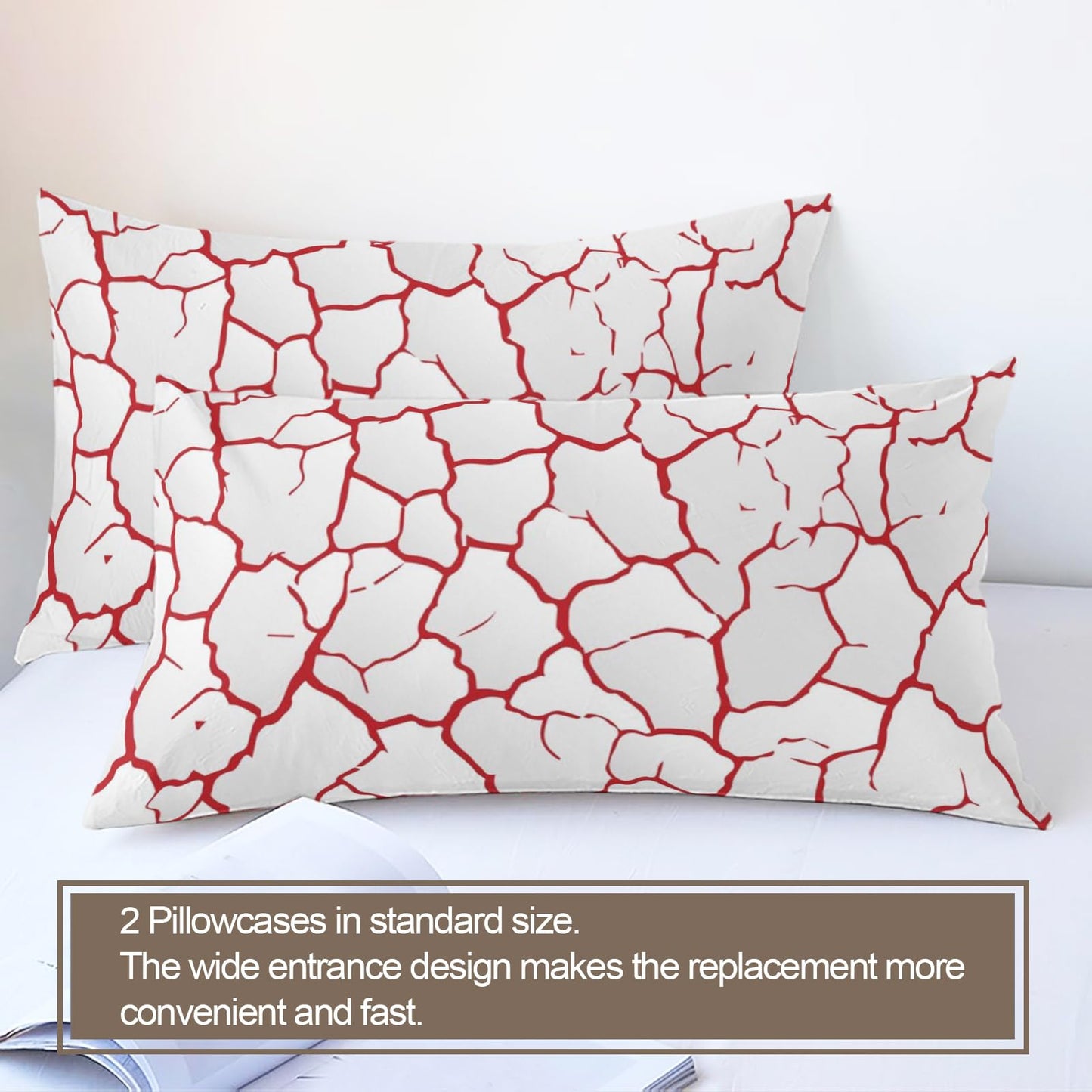 PAISUOQ Red Duvet Cover Queen Size - Cracked Texture Home Decor & Gifts, 3 Piece Back to School Dorm Bedding, Easy Care Microfiber Comforter Cover & Pillowcases, Simple White