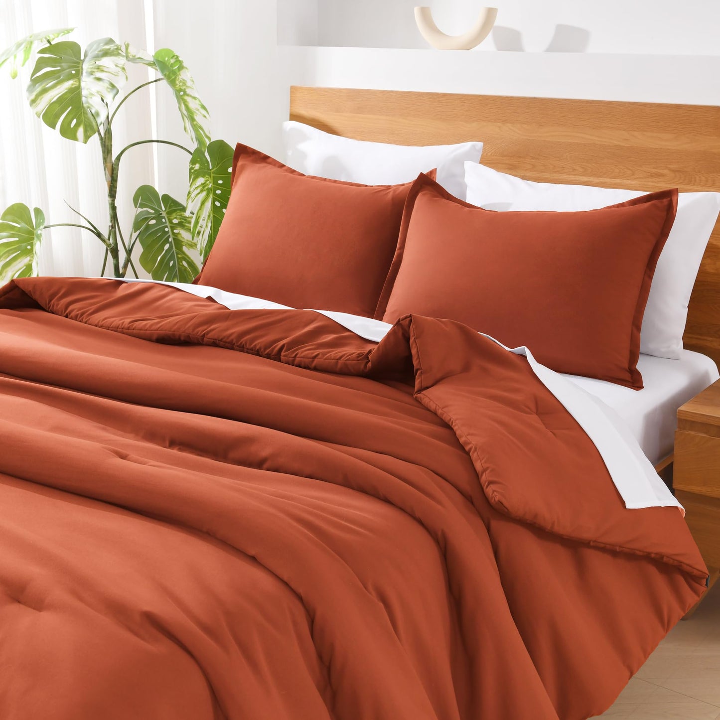 Andency Burnt Orange California King Comforter Set - 7 Pieces Terracotta Bed in a Bag Cal King Bedding Comforter Sets, Summer Solid Soft Lightweight Comforter with Sheets, Pillowcases & Shams