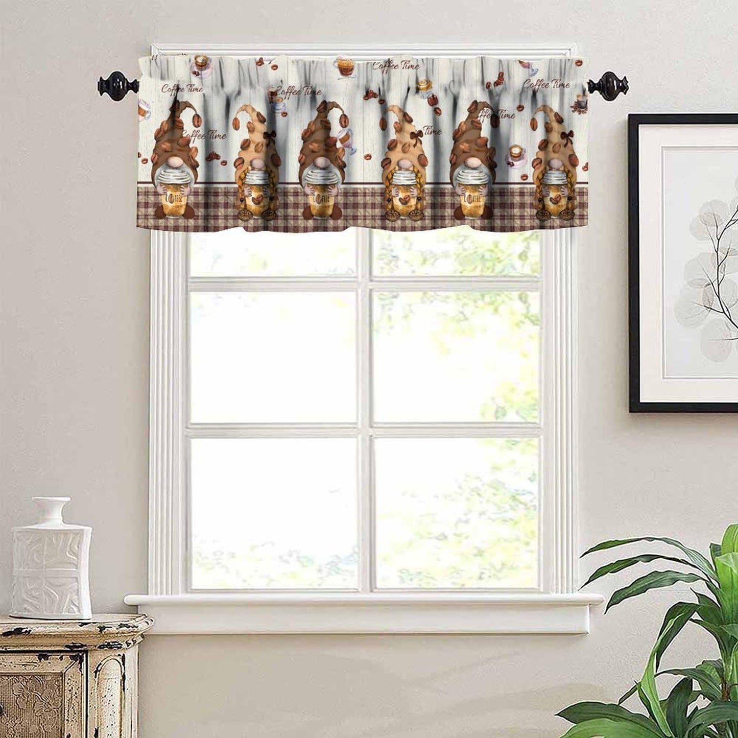 AAVEUP Coffee Kitchen Valance Curtains,Cartoon Retro Country Cappuccino Coffee Elf Cake Desserts Valances Short Panel Blackout Treatment Drapes for Dining Hal Living Room 54x 18 in
