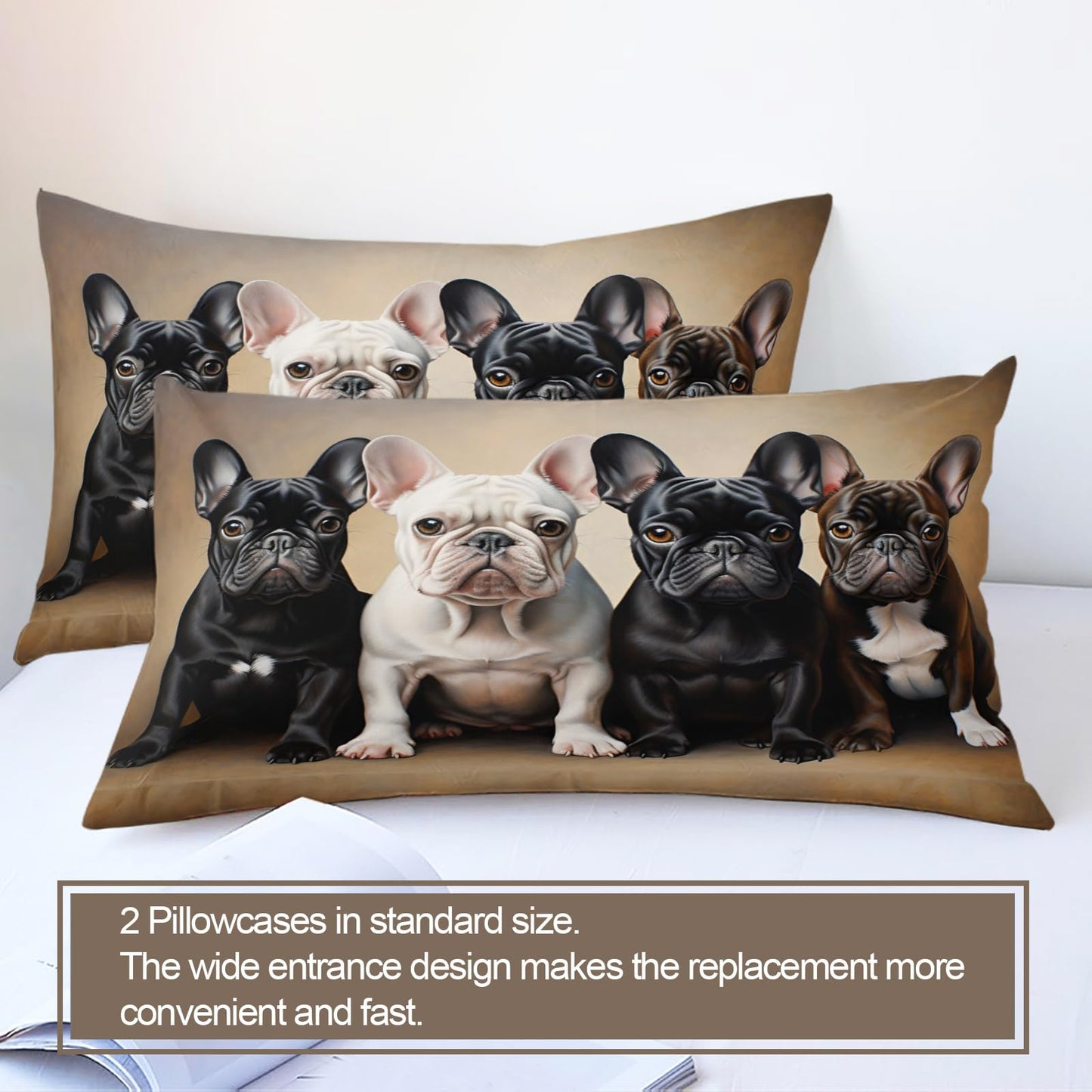 Dog Print Duvet Cover Queen Size - Cute Puppy Home Decor & Gifts, 3 Piece Back to School Dorm Bedding, Easy Care Microfiber Comforter Cover & Pillowcases, French Bulldog Lover