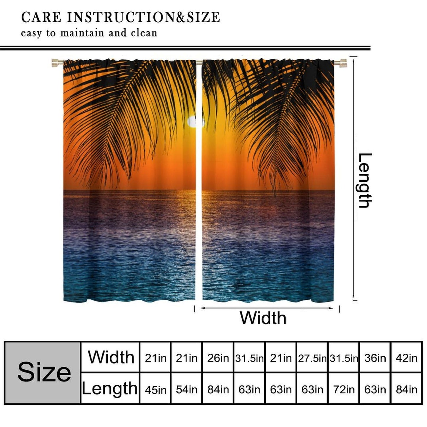 JADERYS Ocean Blackout Curtains Tropical Palm Trees Blue Sea Wave Sunset Orange Sky Seascape Art Print for Kids Girls Boys Bedroom Living Room Rod Pocket Decoration Window Drapes 2 Panels W21xL45in
