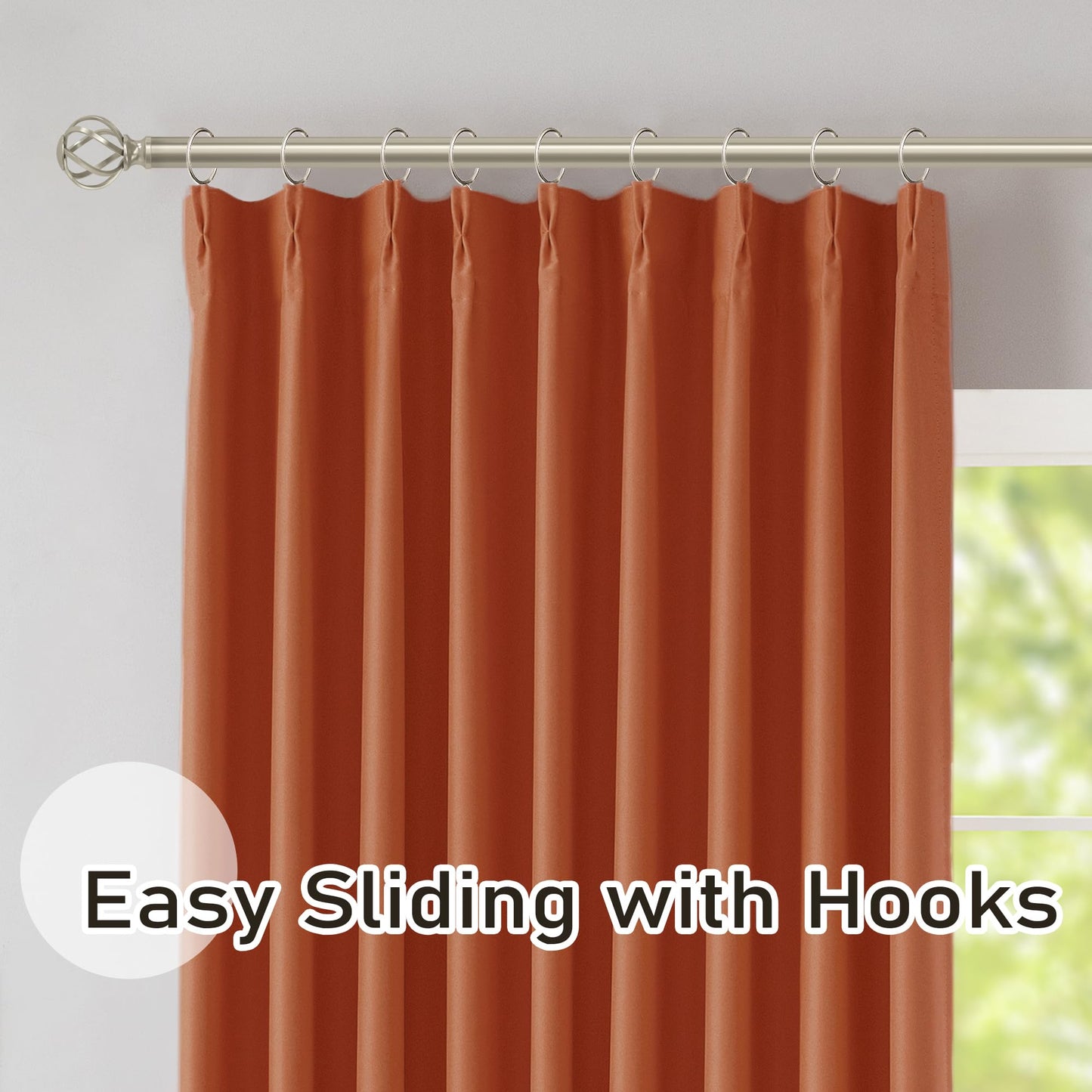DONREN Burnt Orange Pinch Pleated Blackout Curtains with Hooks - 78 inch Length Room Darkening Thermal Insulated Window Curtain Panels for Living Room Bedroom 2 Panel 40" Wx78 L