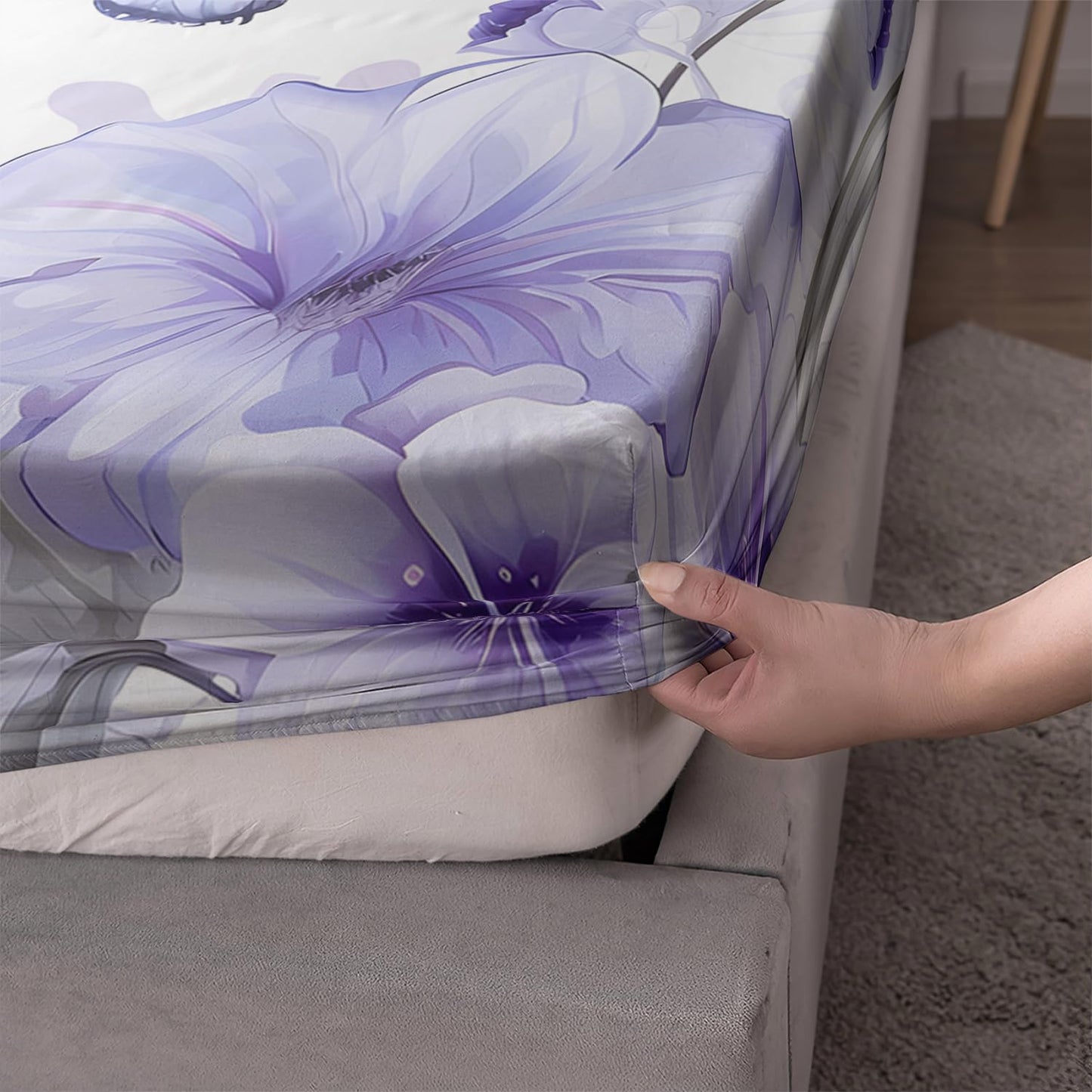 UEVBF Beautiful Butterfly Fitted Sheet Set Twin Size,Romantic Eiffel Tower Print Bedding Sets for Girls Women Room Paris Decor,Fantasy Floral Bedding Fitted Sheets,1 Fitted Sheet+2 Pillowcases.