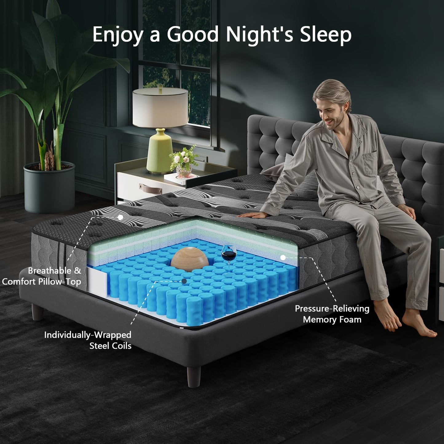 Twin Mattress, Upgraded 8 Inch Luxury Hybrid Twin Size Mattress in a Box, Cooling Gel Memory Foam & Pocket Springs, Pressure Relief, Medium Firm, Fiberglass-Free, Breathable Cover, 365-Night Trial