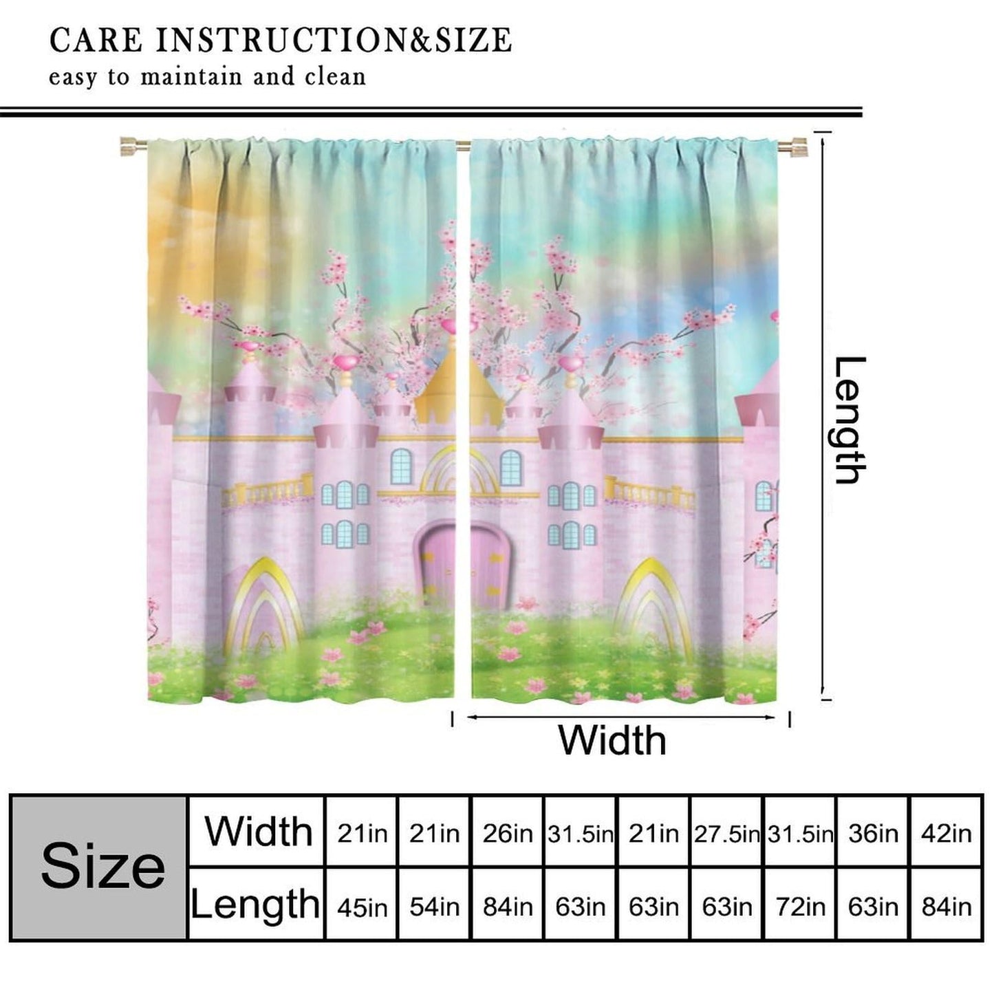 Pink Castle Curtains For Kids bedroom Cartoon Rainbow Pink Castle Pattern Rod Pocket Window Treatments For Girls Children Bedroom Nursery Living Room 2 Panels Set 41x 45 in （No Blackout）