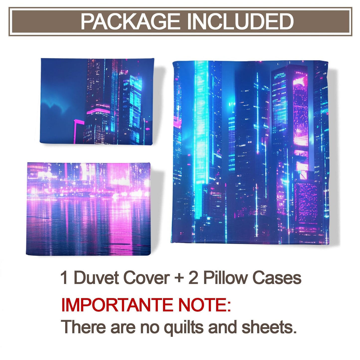 PAISUOQ Cityscape Duvet Cover King, Neon City Comforter Cover with Zipper Ties, Sci-Fi Futuristic Bedding Set, 3 Pieces with 2 Pillow Cases, Home Decor & Gifts