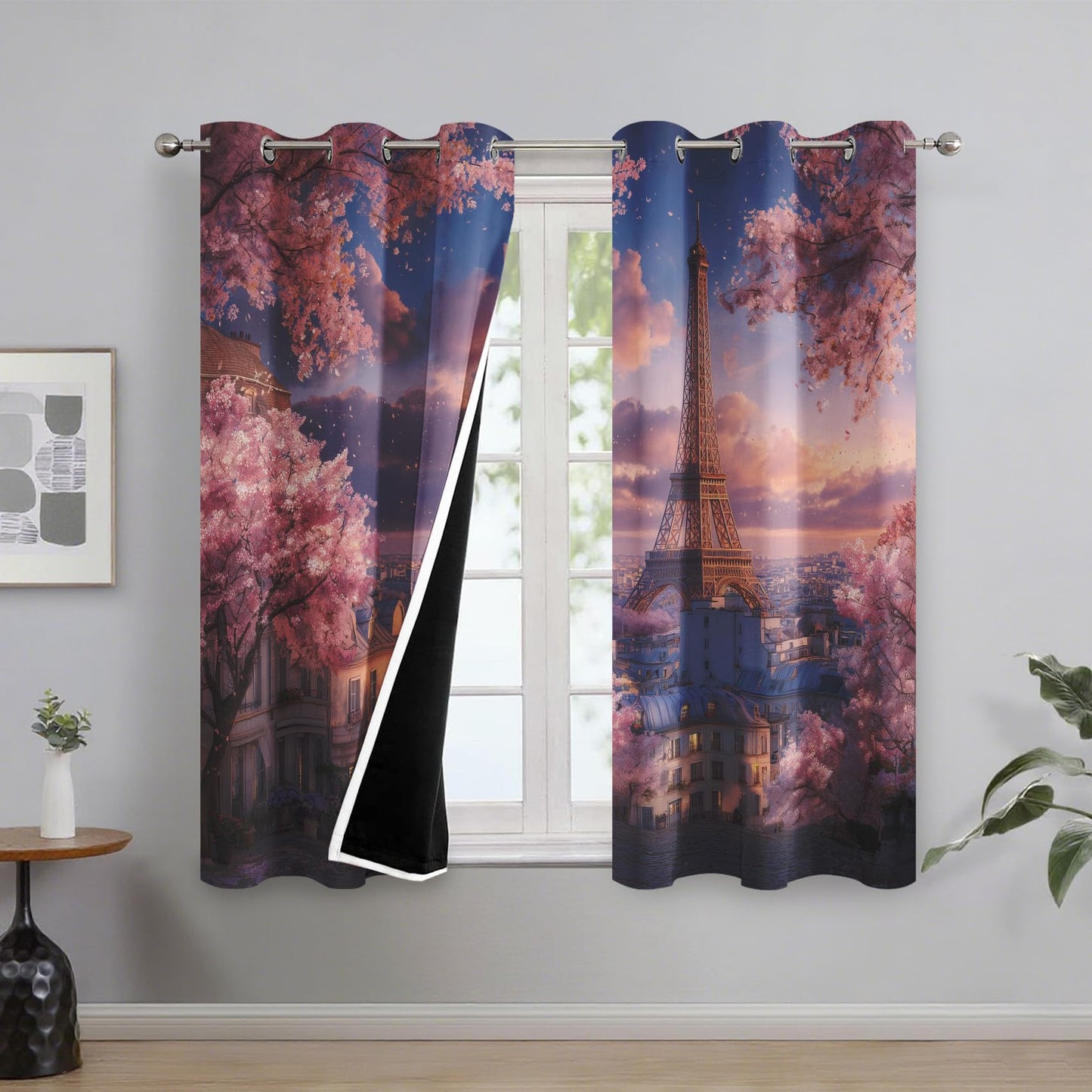 Paris Eiffel Tower Curtains for Bedroom, Sunset Scenery Blackout Curtains Living Room Decor, Paris Thermal Insulated Grommet Drapes & Home Decor, 42 x 84 Inch 2 Panels K-X53