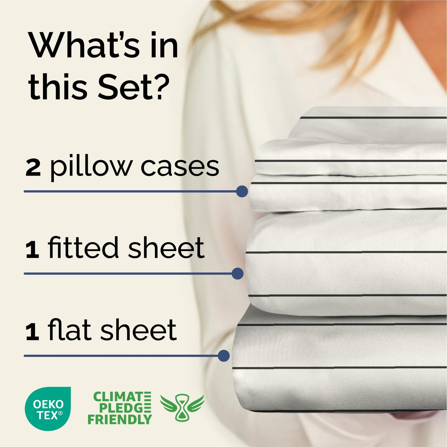 Striped Sheets - Beige & White Striped Sheets - 1 Flat & 1 Fitted & 2 Pillowcases w/ Deep Pockets – Wrinkle & Fade Free - Soft, Breathable and Cooling – Luxury Pinstripe Bedding - Queen Size Bed Set