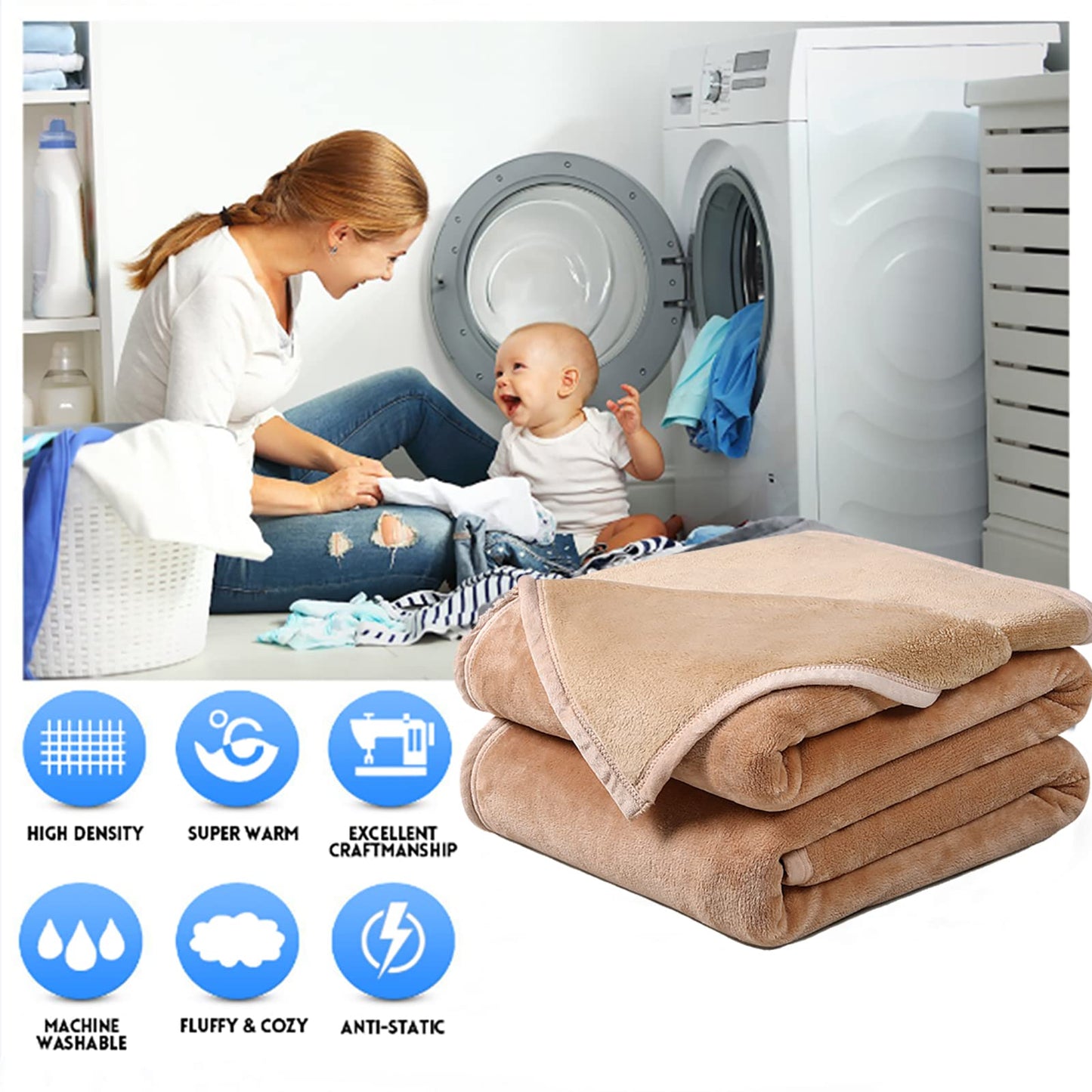 EASELAND Soft Blanket Warm Fuzzy Microplush Lightweight Thermal Fleece Blankets for Couch Bed Sofa,California King 102X108Inch,Camel