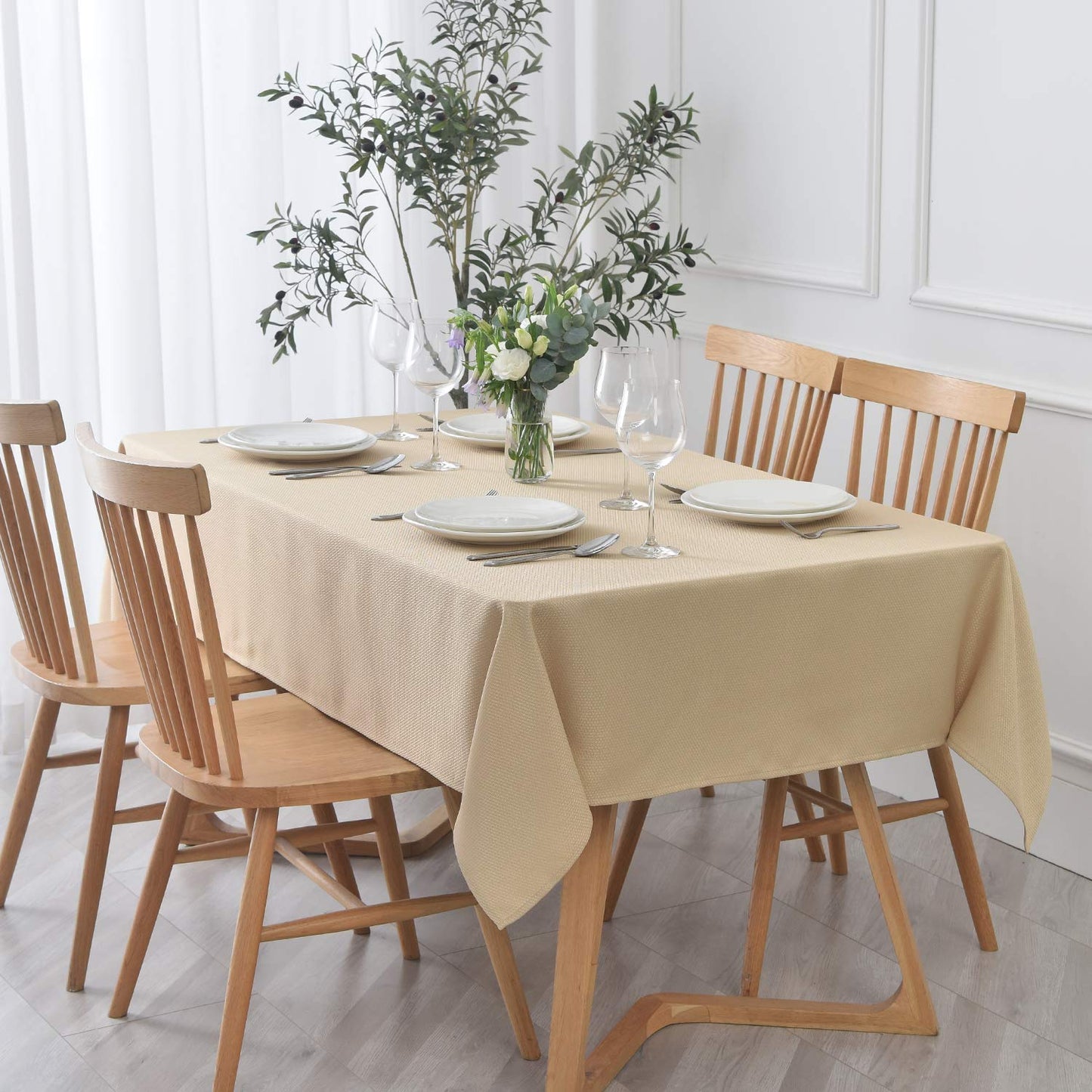 maxmill Rectangle Textured Tablecloth Waterproof Spillproof Wrinkle Free Table Cloth, Kitchen Dining Tabletop Decoration, Fabric Table Cover for Outdoor and Indoor Use, 52 x 70 Inch, Beige