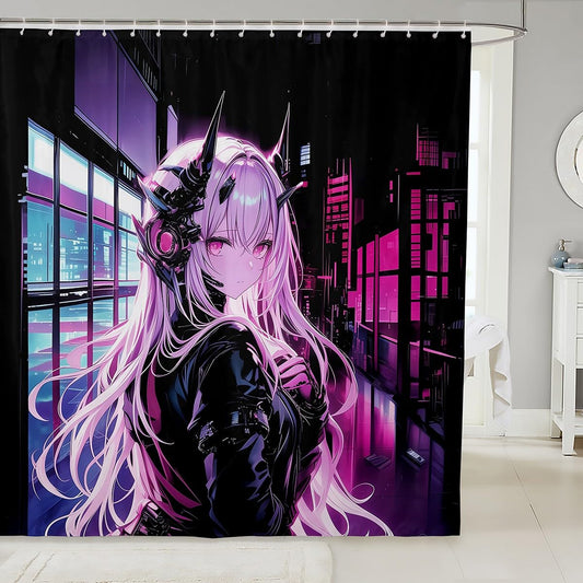 Erosebridal Japanese Anime Fabric Shower Curtain, Anime Girl Bathroom Accessories 72" W X 78" L Kawaii Japanese Style Shower Curtain Cartoon Japan Animation Waterproof Decor for Boys Bathroom