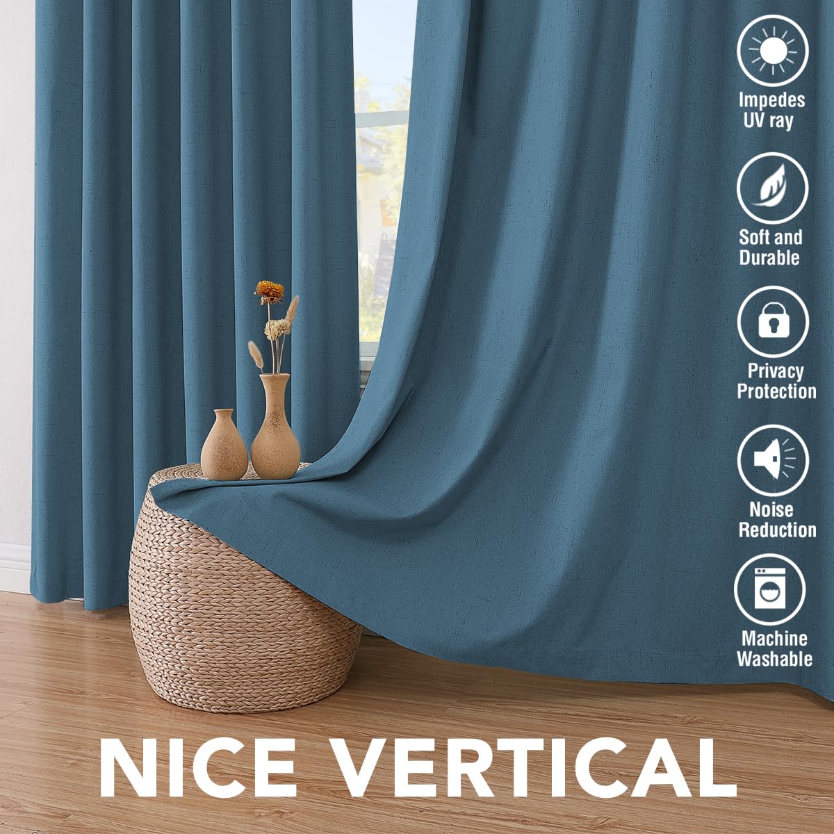 H.VERSAILTEX 100% Blackout Curtains for Bedroom Thermal Insulated Linen Textured Curtains Heat and Full Light Blocking Drapes Living Room Curtains 2 Panel Sets, Blue Sapphire, 42x63 Inch